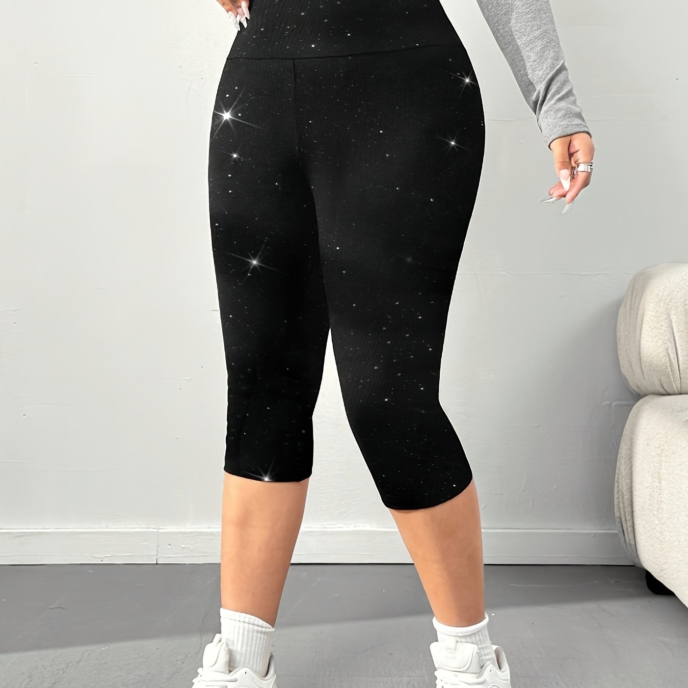 E-shop Plus Size - Plus Size - Damenmode in großen Größen - und elegant - Glänzende Pailletten High-Waist Dreiviertel-Leggings