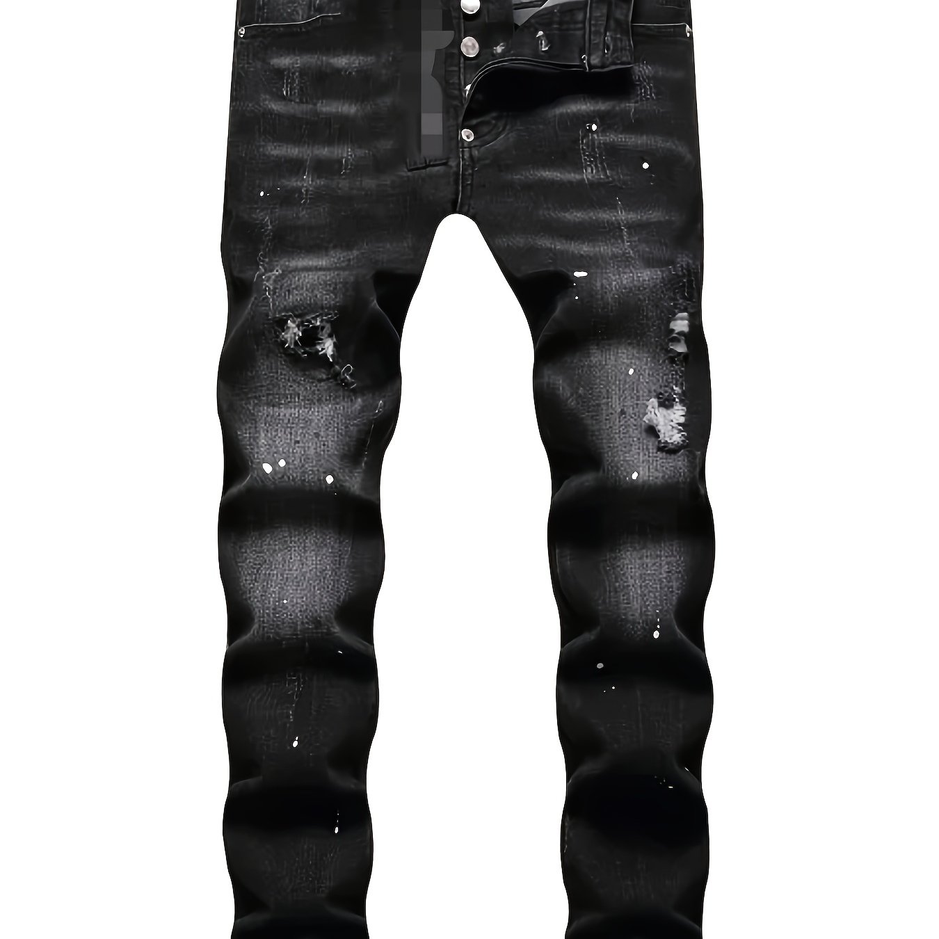 Image of 's Ink Ripped Jeans, With A Nightclub Style And Fabric Patch, Suitable For Young Men's And Slim Fit Small Leg Denim Pants. Made Of Washed Elastic Fabric, Suitable For