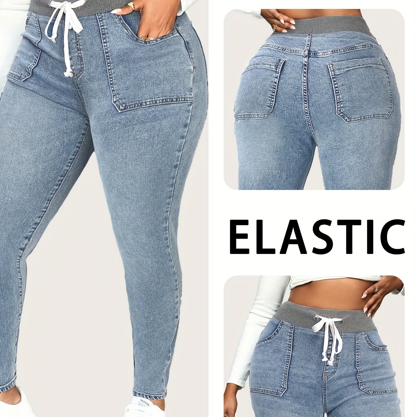 25aw Elastic Waistband Casual Fashion Slim Fit Wide Ribbed Denim Jeans