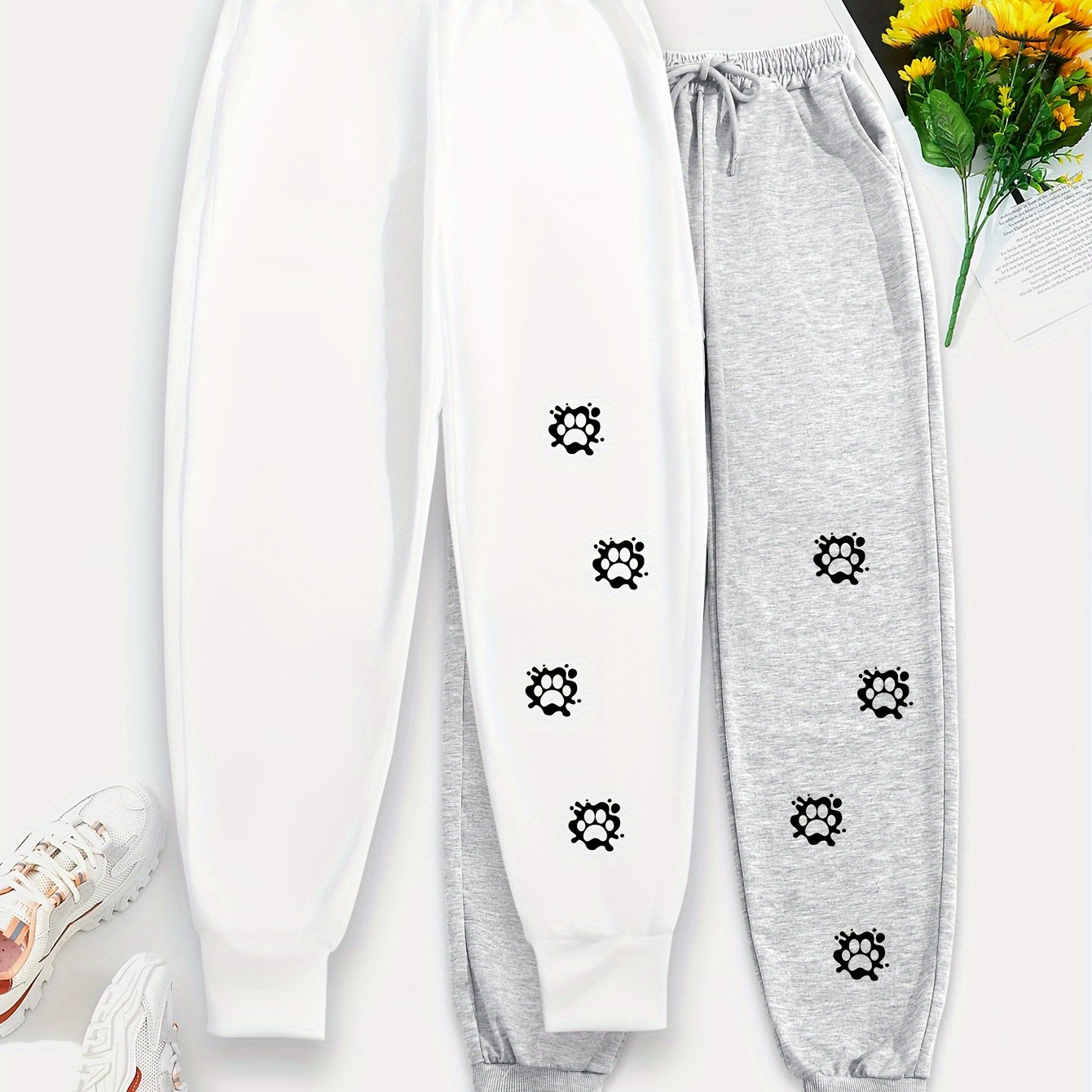 Dog Paw Print Sweatpants Casual Loose Comfy Drawstring - Temu Canada