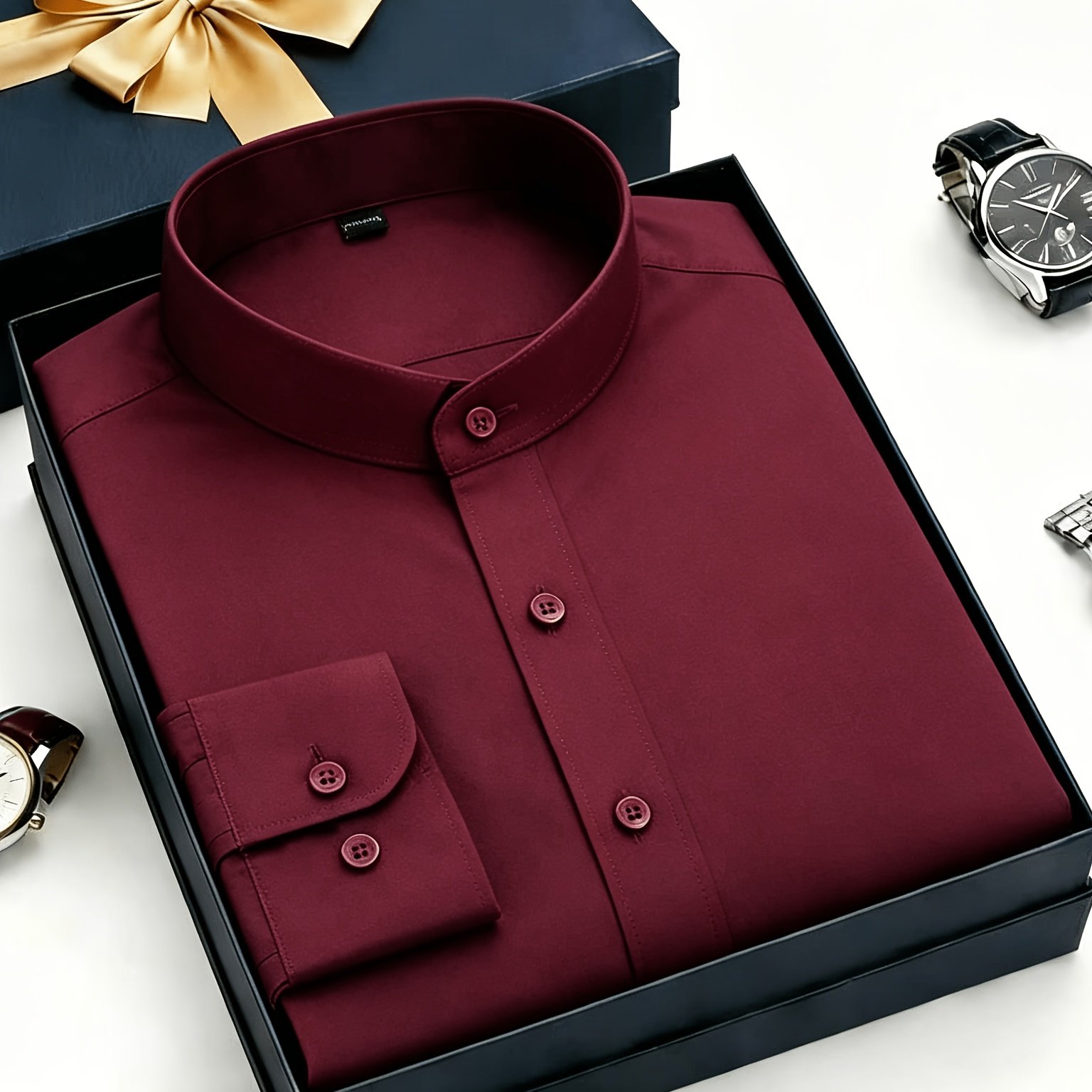 TEMU Men's Collar Long Sleeve Shirt - Solid Color Versatile Optional - Business Casual - Collar Design Without Pockets - Sexy Outfit For Outing