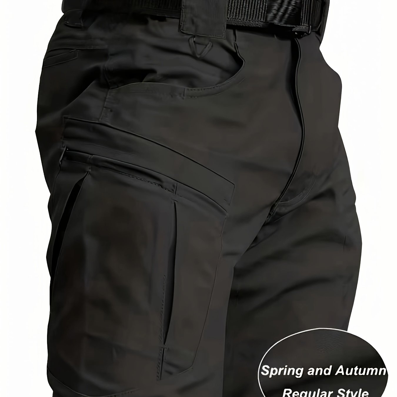 TEMU Men's Stretch Cargo Pants, Black - Elastic Waist Multi-pocket Outdoor Casual Trousers Suitable For Daily Hiking, Comfortable And Durable Travel