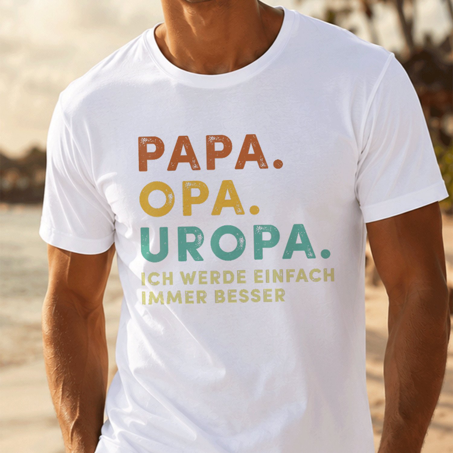 Image of Men's T- Shirt With German Text Dad Grandpa Uropa Retro Faux 's Day Bester Papa For Men Summer Casual T-shirt- Lightweight Tee For Seaside Vacation, Beach Resort