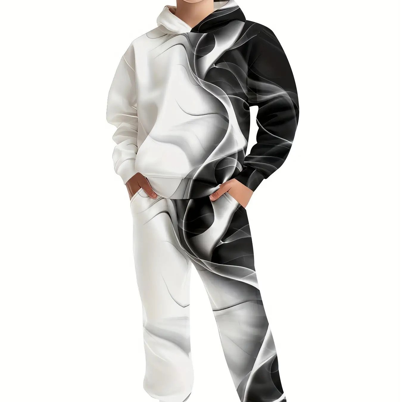 New Boys' 3d Printed Sports Set, Spring And Autumn Boys' Hooded Long-sleeve Sweater, Soft And Skin-friendly, Daily Versatile Style, Perfect For Outdoor