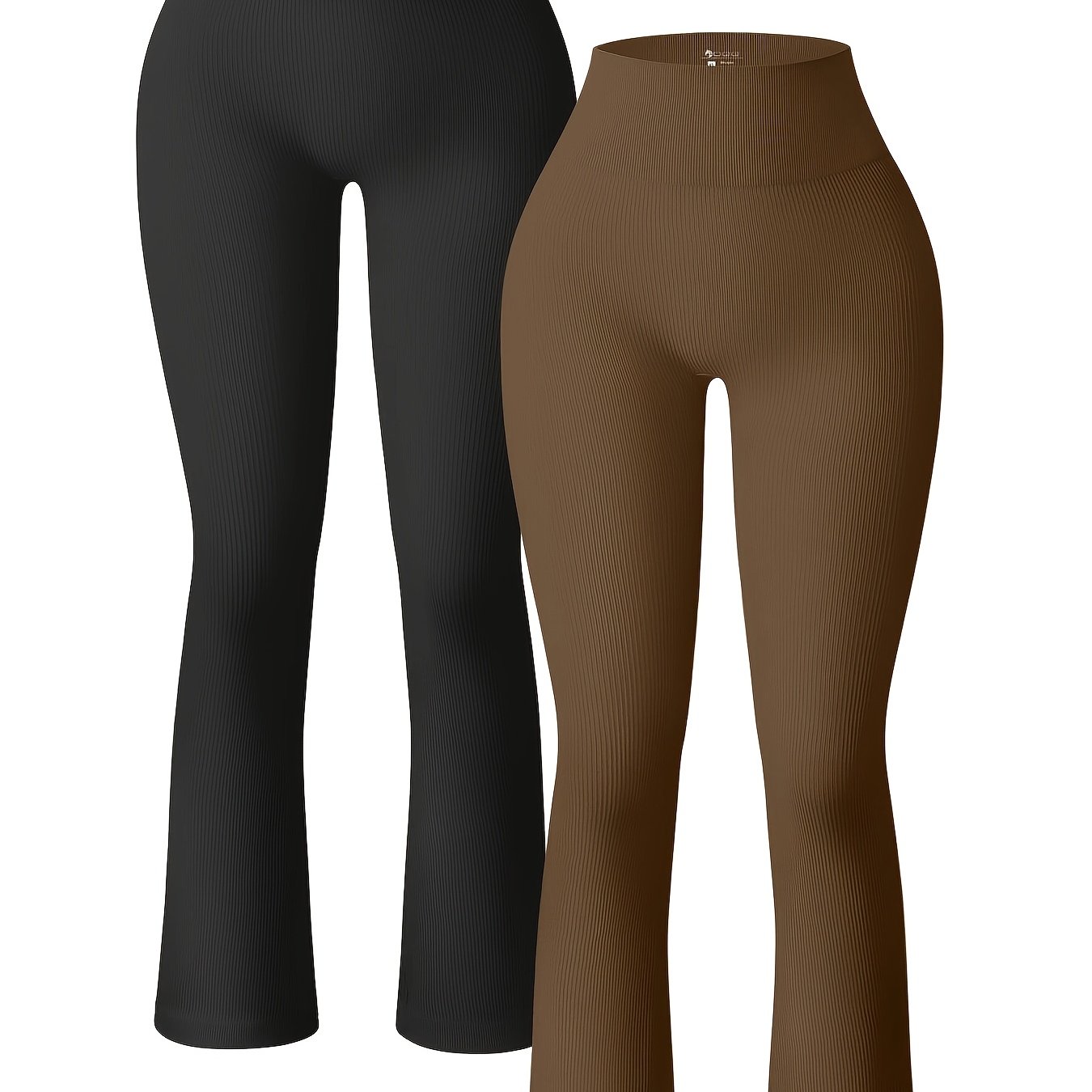2pcs High Waisted Ribbed Flare Leggings
