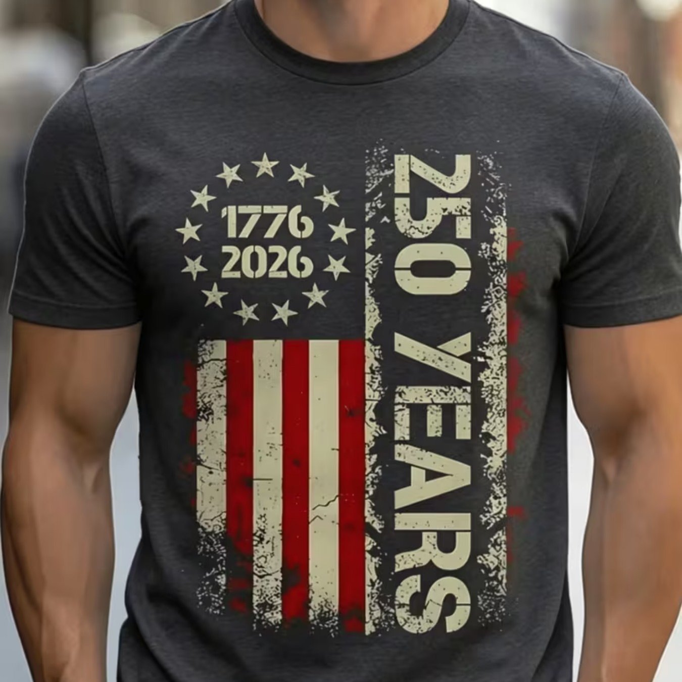 TEMU Men's 250th Anniversary Of Of The United States American Flag 1776 Pattern Short-sleeve T-shirt, Printed Neck Short Sleeve