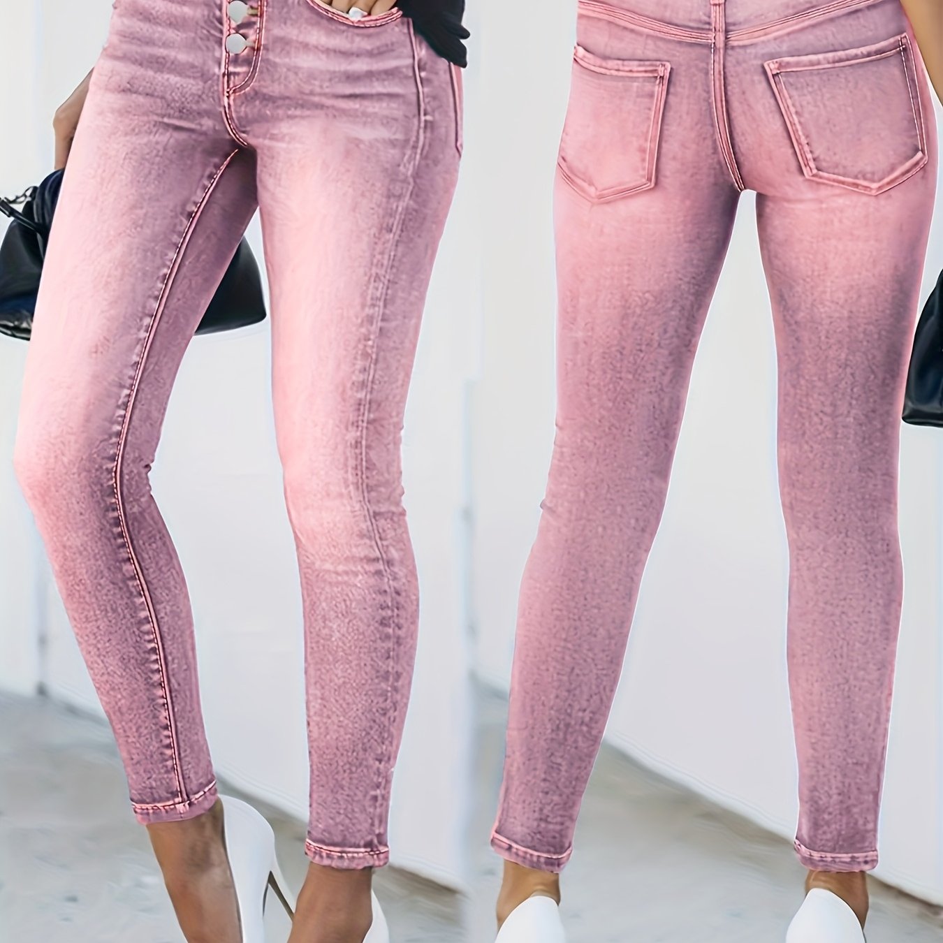 Slim Fit Button Fly Stretch Denim Jeans Casual