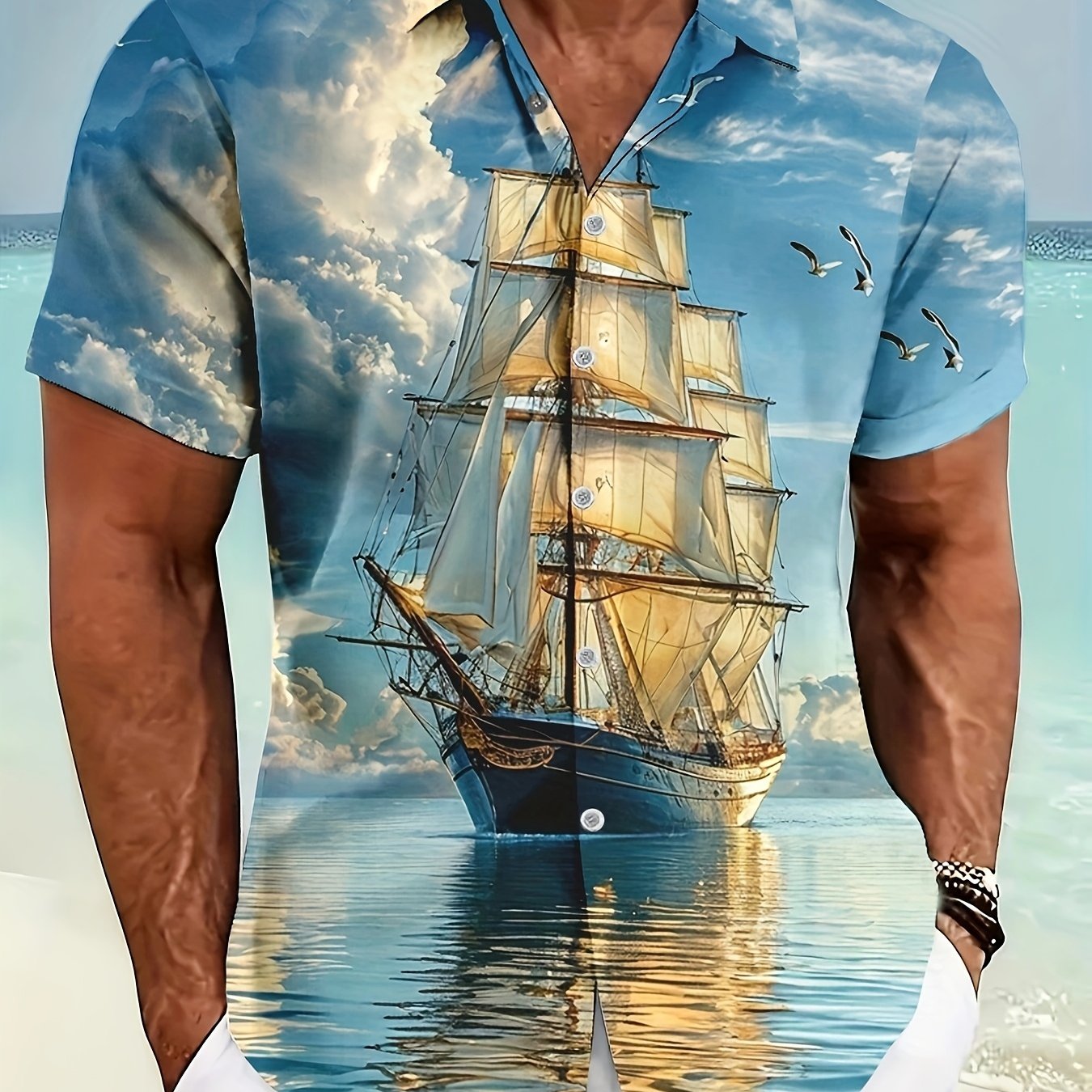 TEMU This Trendy 's Sailing Print Shirt Is Perfect As A Gift, A Versatile Essential For Summer, Flattering And Concealing, Making It An Ideal Present
