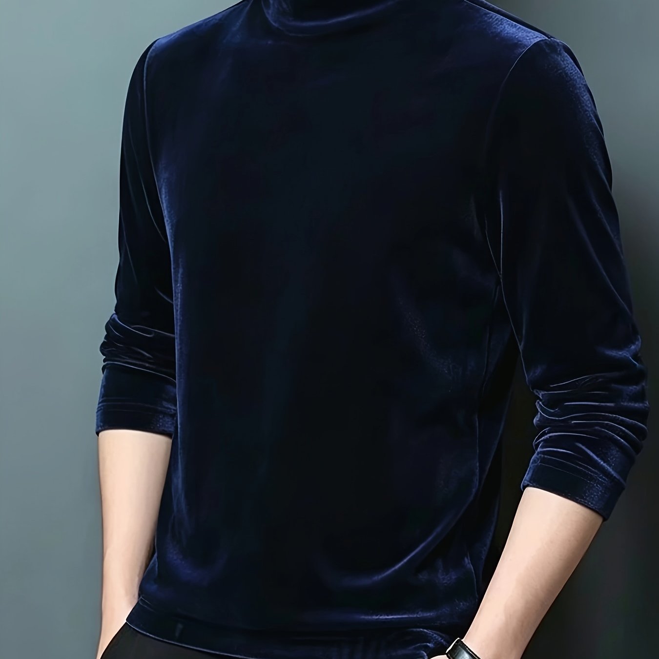 TEMU Luxury Men's European Style Velvet Half-turtleneck High-stretch Slim-fit Long-sleeve T-shirt Base Layer