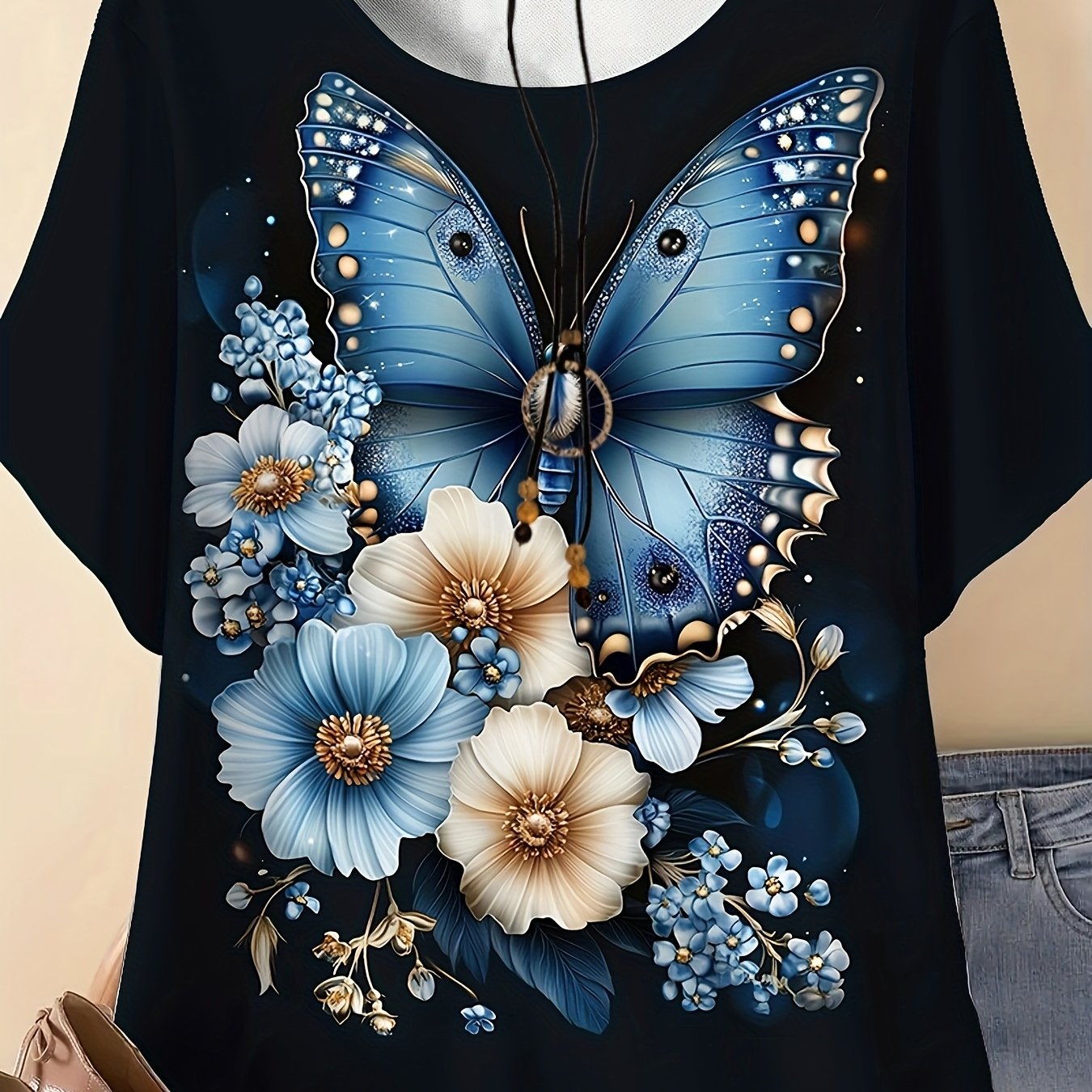Image of - - Floral Print T-shirt, Women's Spring And Summer Floral Print T-shirt, Short-sleeved Round Neck Casual Top, Women's Spring And Summer