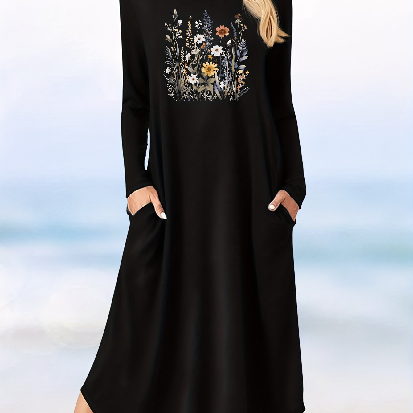 TEMU Floral Print Long Sleeve Dress