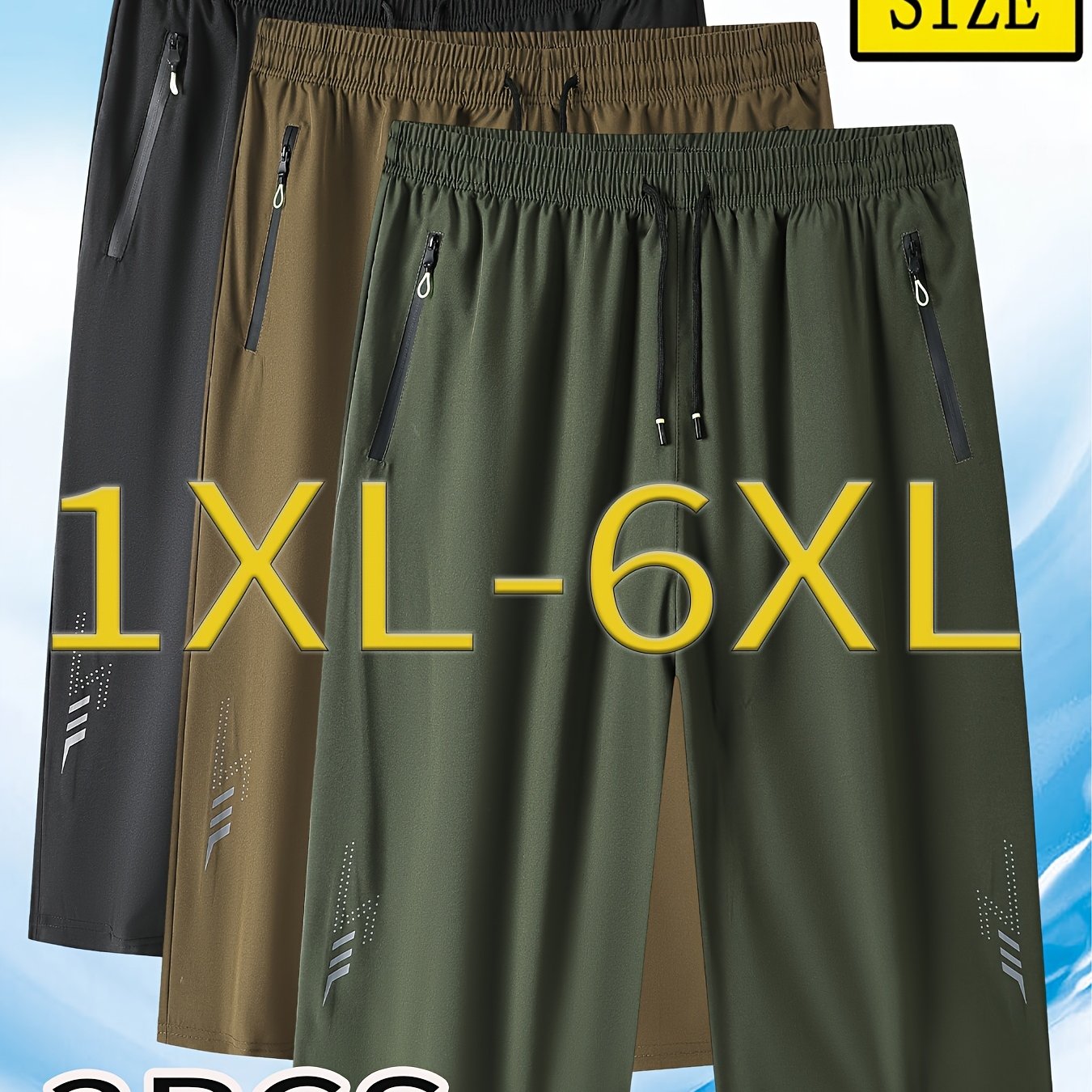 TEMU 3pcs Men's Casual Size Capri Pants With Drawstring Elastic Waist, Zippered Pockets, And Print. Made From Comfortable And Soft Fabric, Suitable