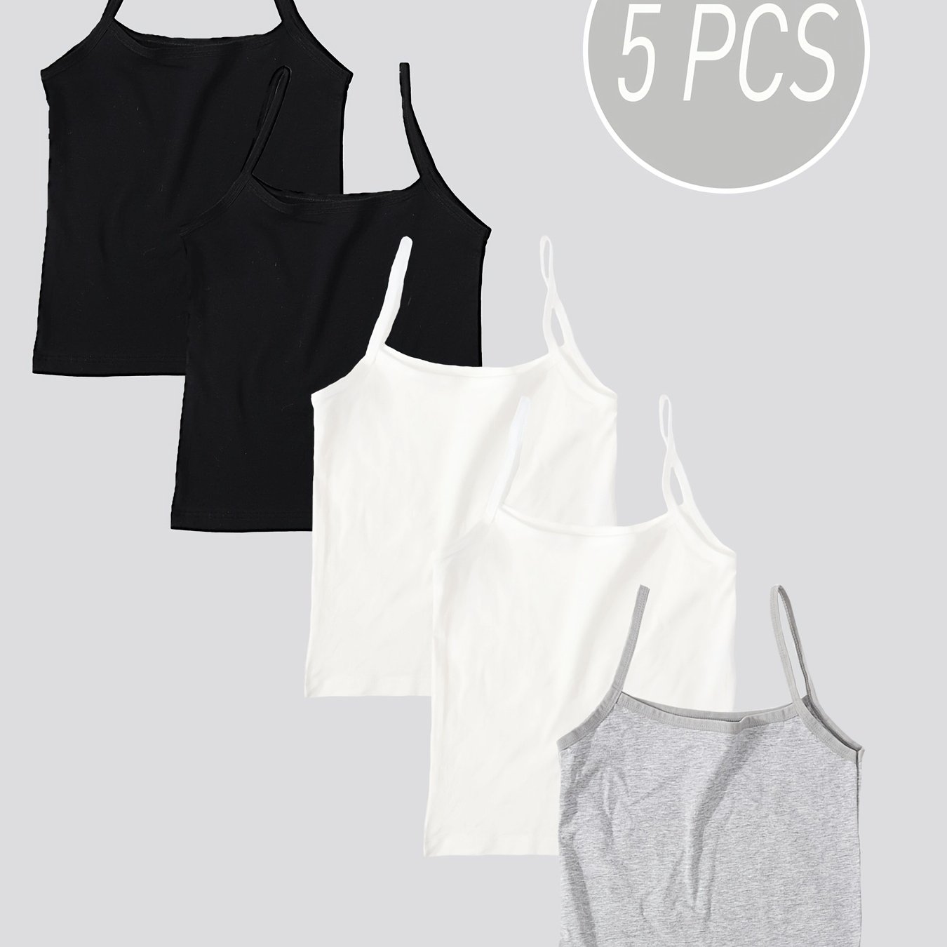 Image of 5-pc Fashion Girls' Camisole Bra Soft Opaque Machine Washable Black White Gray Casual Knitwear Style Trendy Vest Suitable For 5-16y, For Teenager, For Teenager