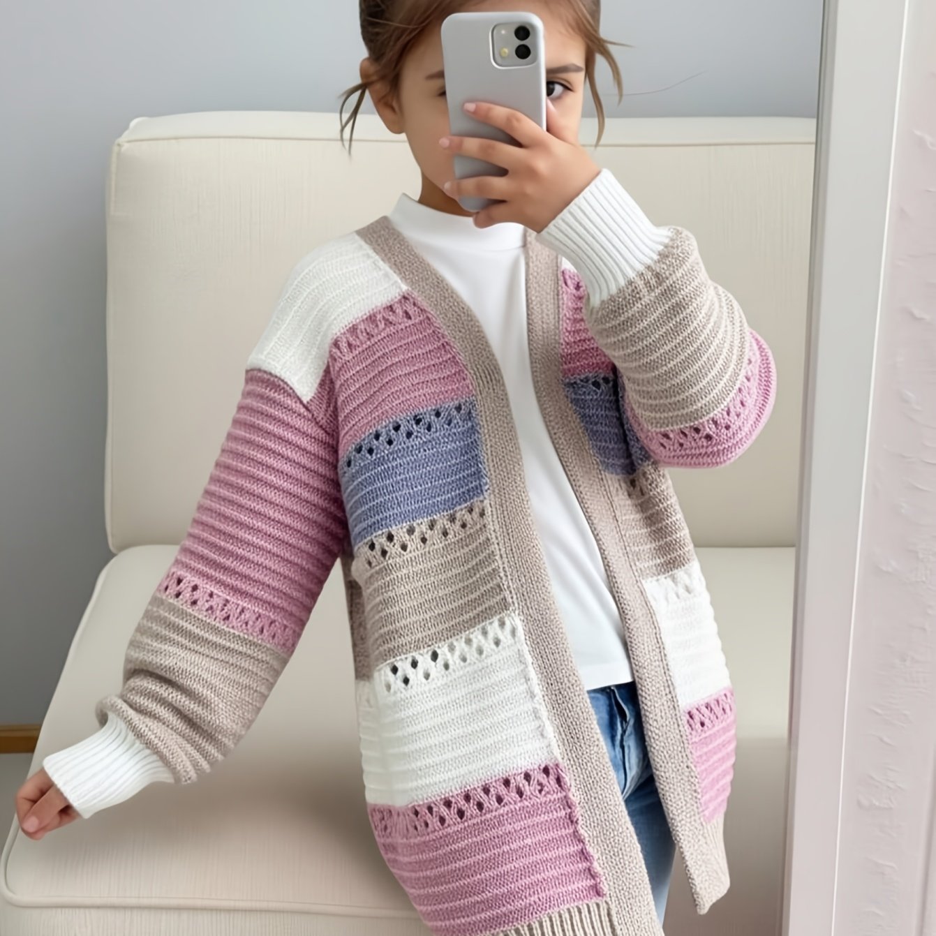 ' Knit Cardigan Jacket Casual Hollow Top