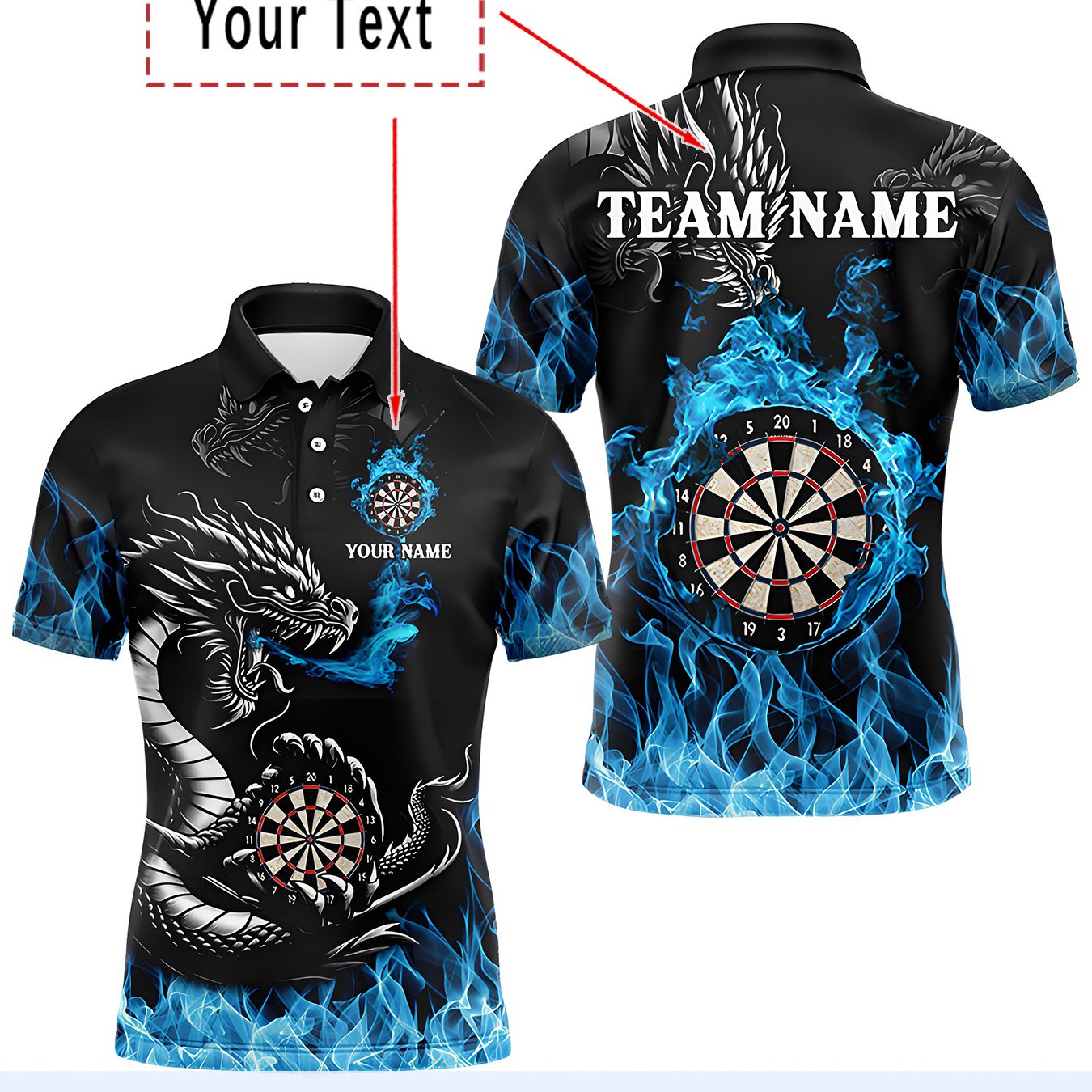 TEMU Tailored Darts Shirt For Men (machine Washable), Showcasing An Fire-breathing Design Along With A Dartboard Motif. Comfortable And , Perfect For
