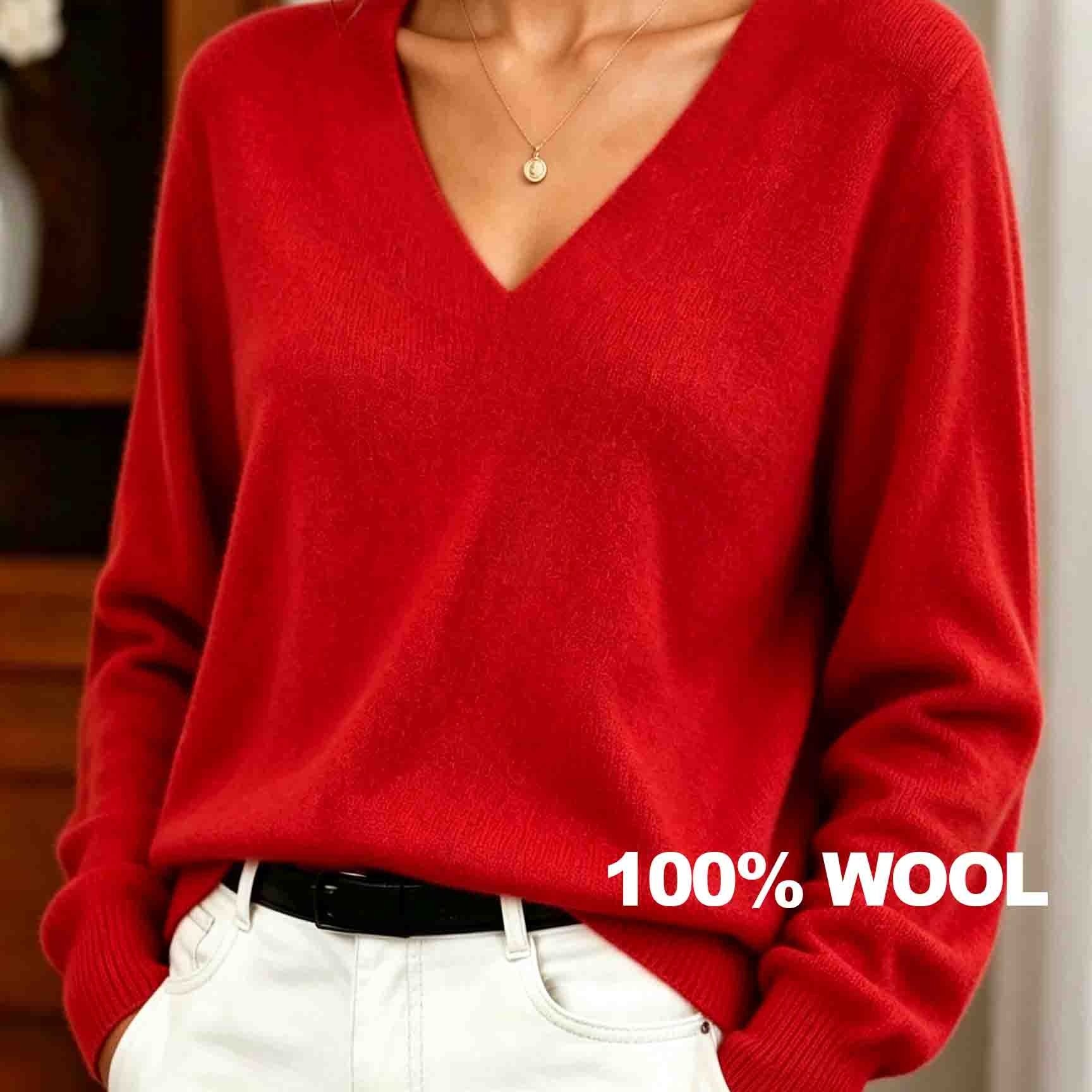 TEMU Damen V-Ausschnitt Pullover, Langarm Locker Geschnittener Pullover, Weicher Lässiger Basic Jumper für Herbst Winter