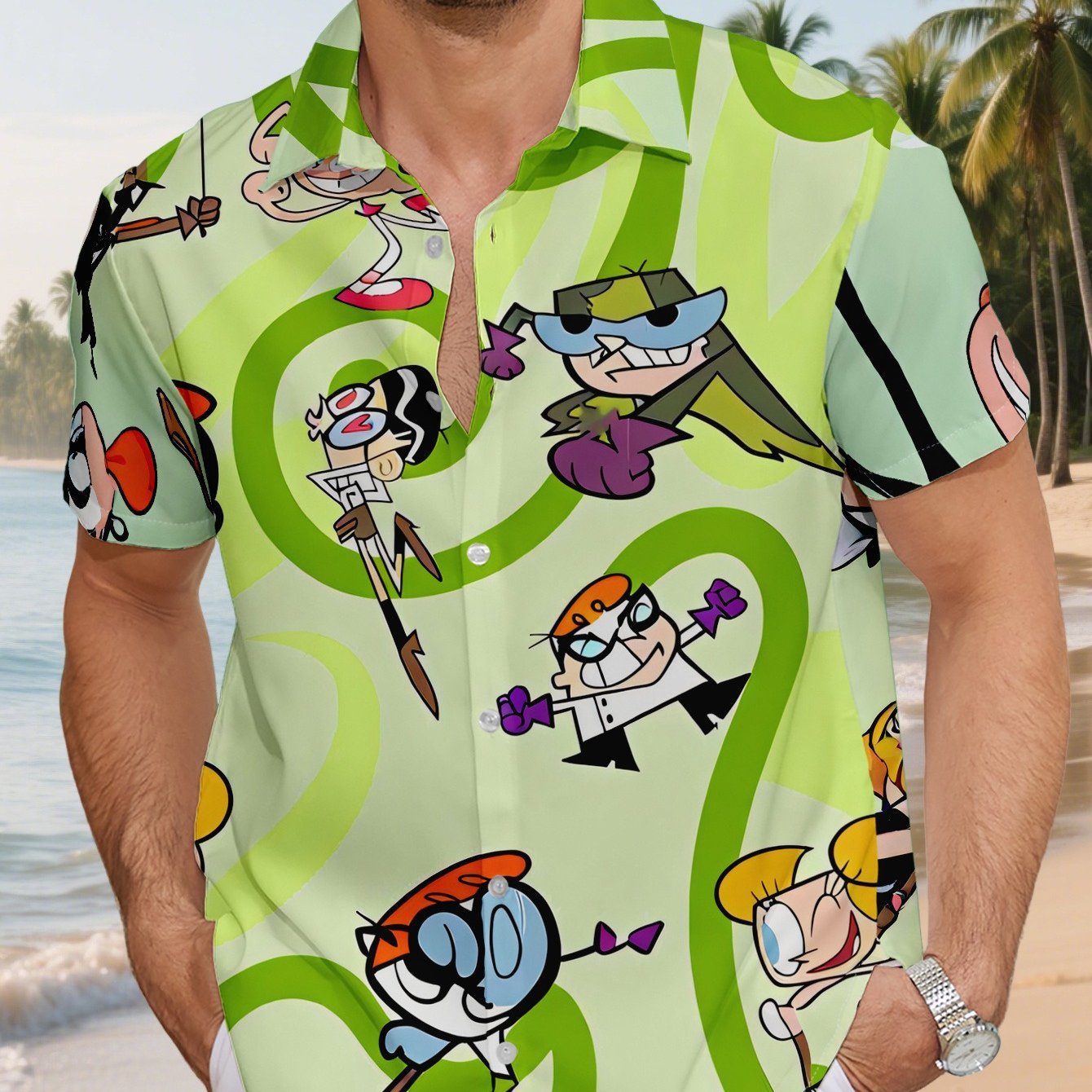 TEMU Men's Hawaiian Shirt Cartoon Characters Print Button-up Shirt Lightweight Short Sleeve Top