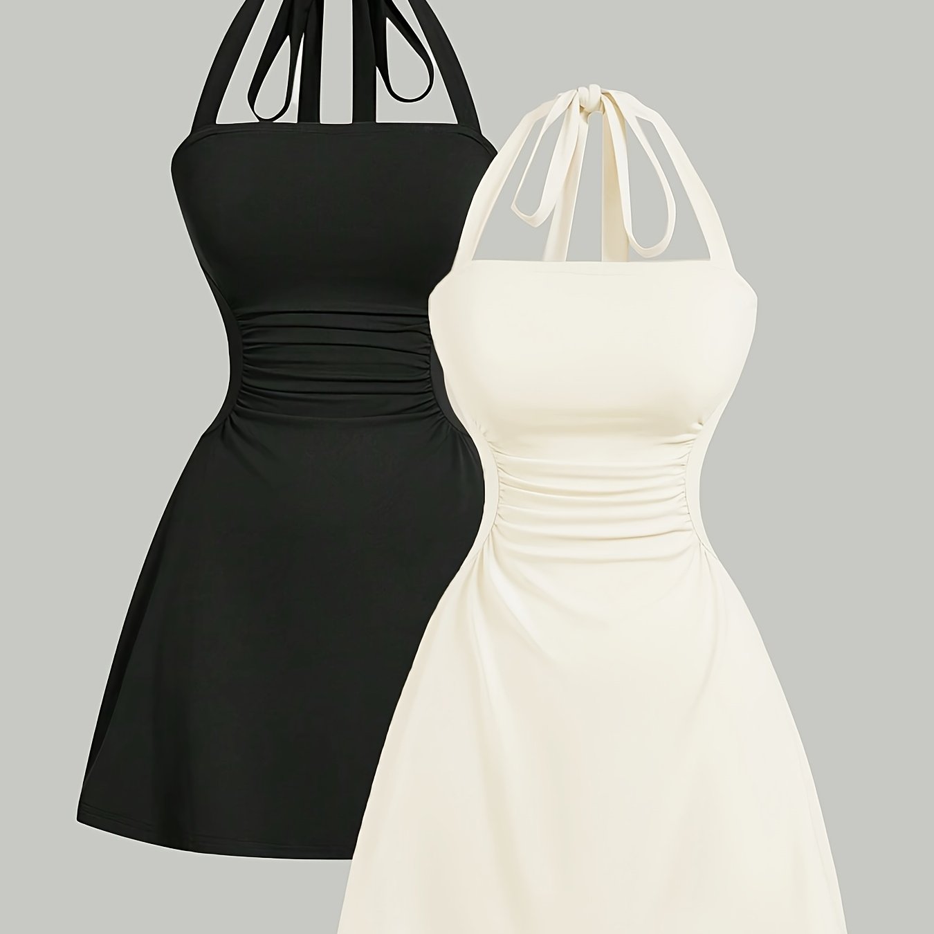 TEMU 2 Elegant Summer Dresses With A Halter Neck And Tie That Enhance Your Figure, Perfect For Eid Celebrations. Short, Sexy Backless Party Dresses
