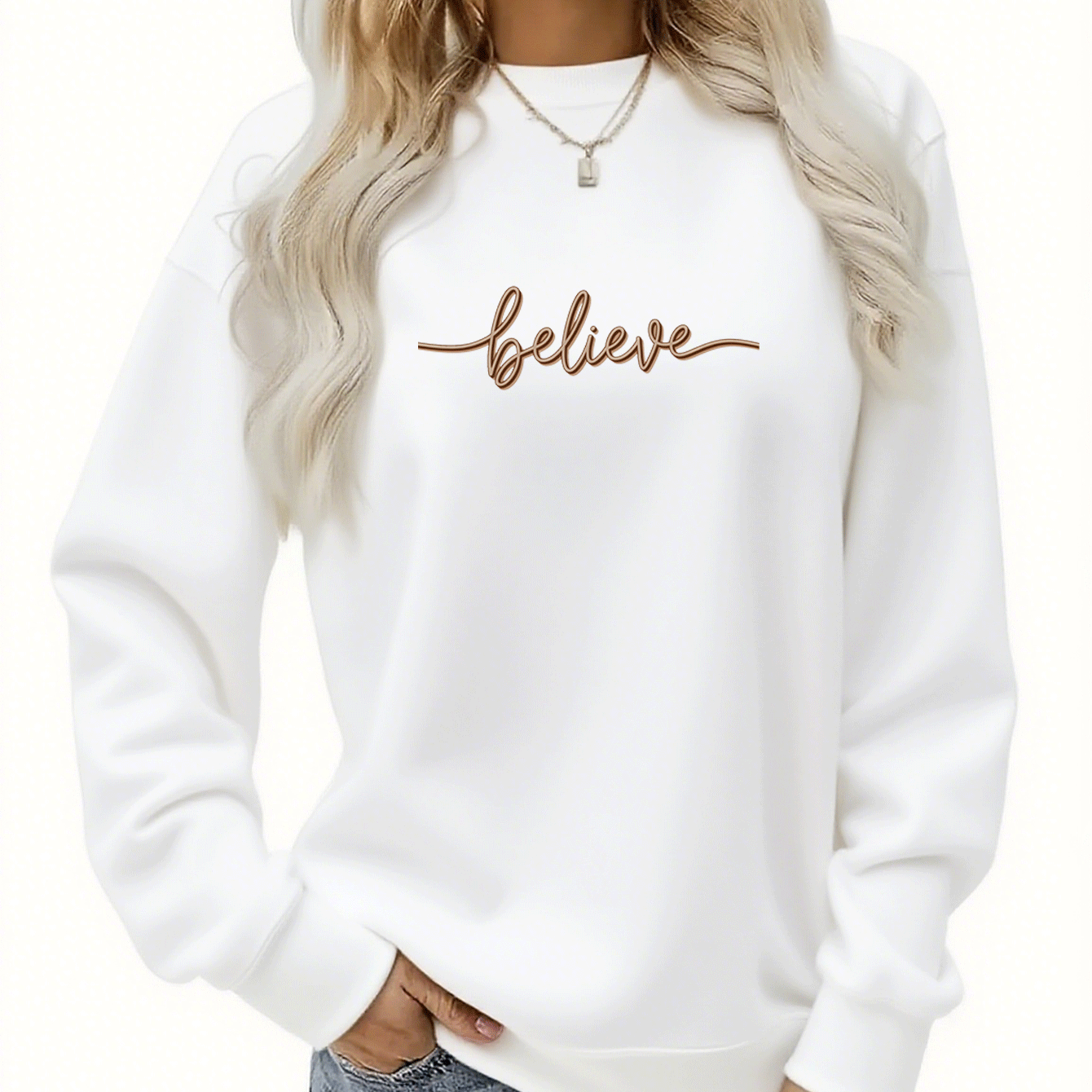 TEMU ¡Envía un estilo inspirador a tus ! Sudadera casual de mujer con cuello de forro polar, con "Creer" en fuente 3D escrita a , estilo fácil y