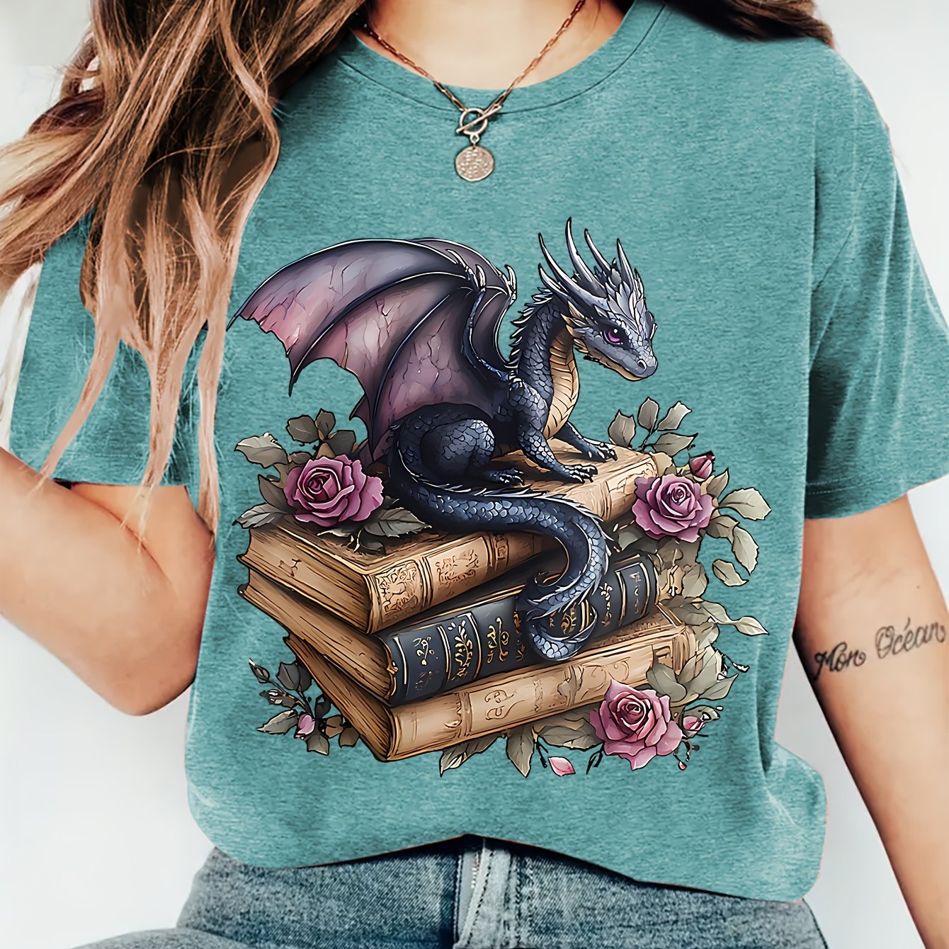TEMU [spring And Summer New Arrivals] Women's Summer Clothing Featuring A Book Print Round Neck Short Sleeve T-shirt, Comfortable, Soft, Stylish,