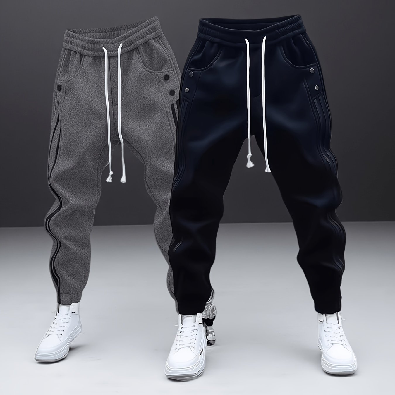 TEMU Set Of 's Multifunctional Joggers, Polyester Athletic Tapered Pants With Elastic Waist, Solid Color Casual Sports Pants In Multiple Colors,