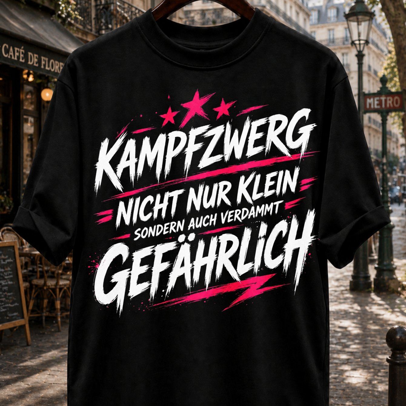 Image of Men's T-shirtgerman Dwarf T-shirt With Pink Stars And Brush Lettering Not Small But Damn Humor Quote Unisexplus Size, Plus Size