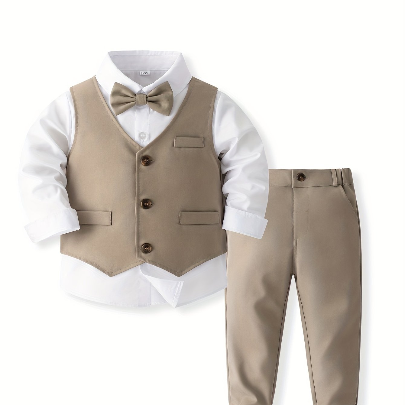 Image of Boys' Banquet Party Formal Long-sleeve White Shirt, Vest, And Trousers Smart Children's Suit