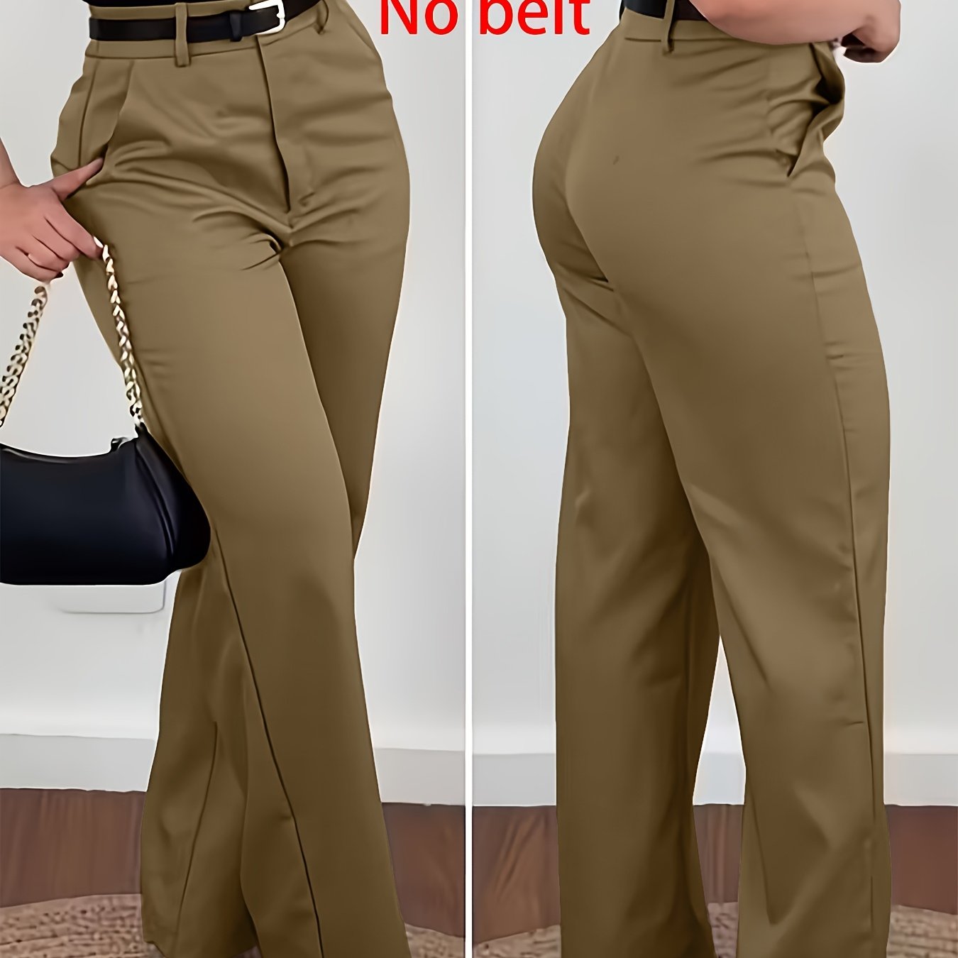 TEMU Beltless Elegant Casual Women's Trousers, Solid Color Spring/autumn Suit Pants For Professional Wear, Women's Clothing
