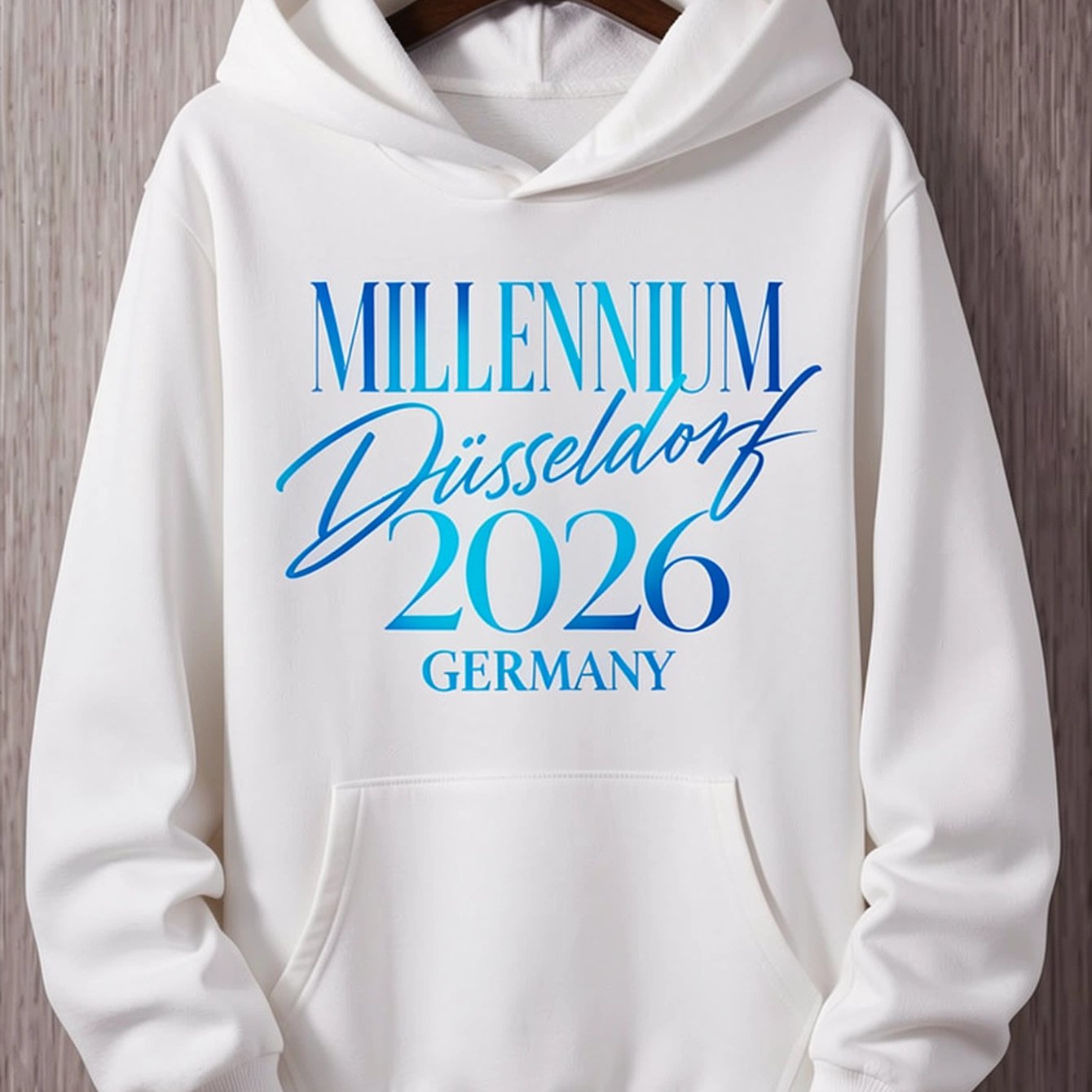 Image of 2026 Germany Graphic Hoodie, Unisex Hooded Sweatshirt With Blue Gradient Serif And Flowing Script , Long Sleeve Pullover With Kangaroo Pocket, Casual Streetwear For Travel, Fall And Daily Wear, Fleece