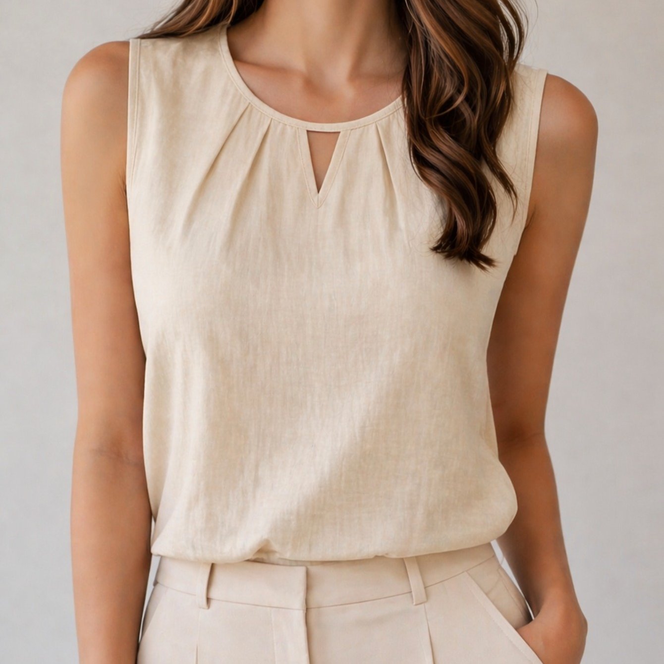 TEMU Sleeveless Shirt For Women, Summer Cool And Breathable With Hollow-out Pleated Design, Age-reducing Top, Vintage Shirt, Vacation Shirt, Suitable