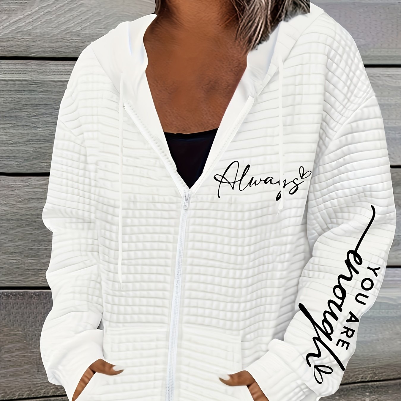 Plus Size - Plus Size - Autumn And Winter New European And American Women's Plus-size Drawstring Hooded Pocket Waffle Hoodie