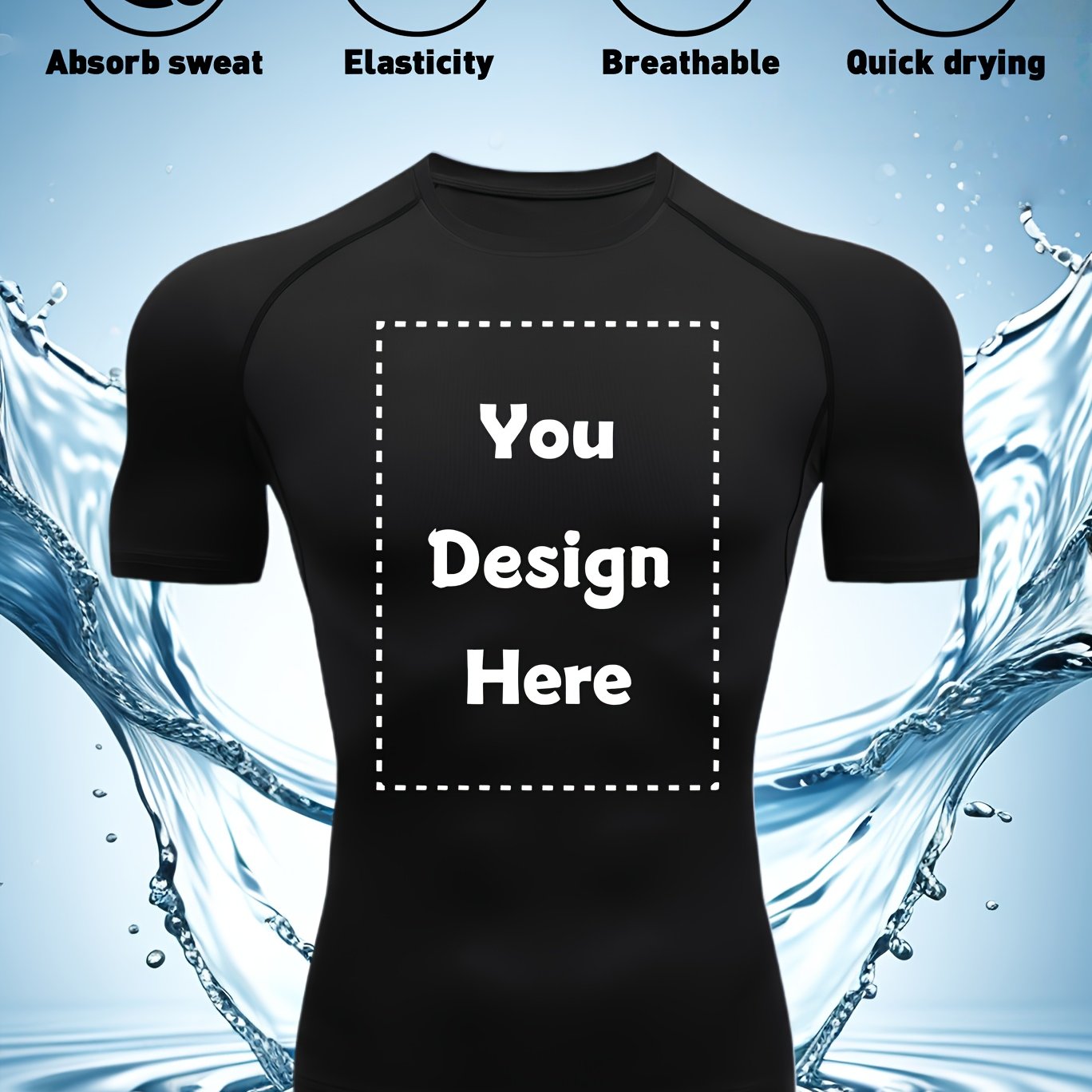TEMU Men's Personalized Custom Fitness & Sports Base Layer Top - High-stretch, Breathable Polyester And Spandex Blend, For Running, Fitness, Cycling,