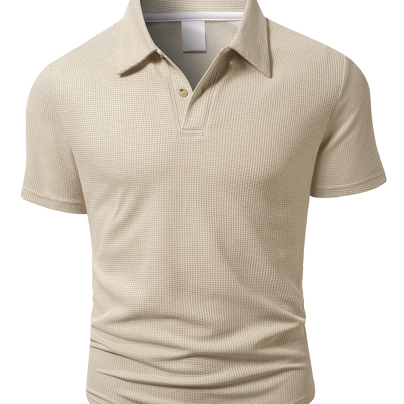 E-shop Herren Strick Polo Shirt, Aprikosenfarben Kurzarm, Waffelstruktur, Lässiger Leichter Reifender Sommer Dünner Fit Kragen Top