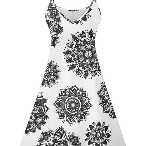 2025 new womens black white floral v neck sleeveless dress for lotus print hem lightweight polyester machine washable spring summer fall party casual dress summer fashion elegant fabric versatile outfit breathable material adult women