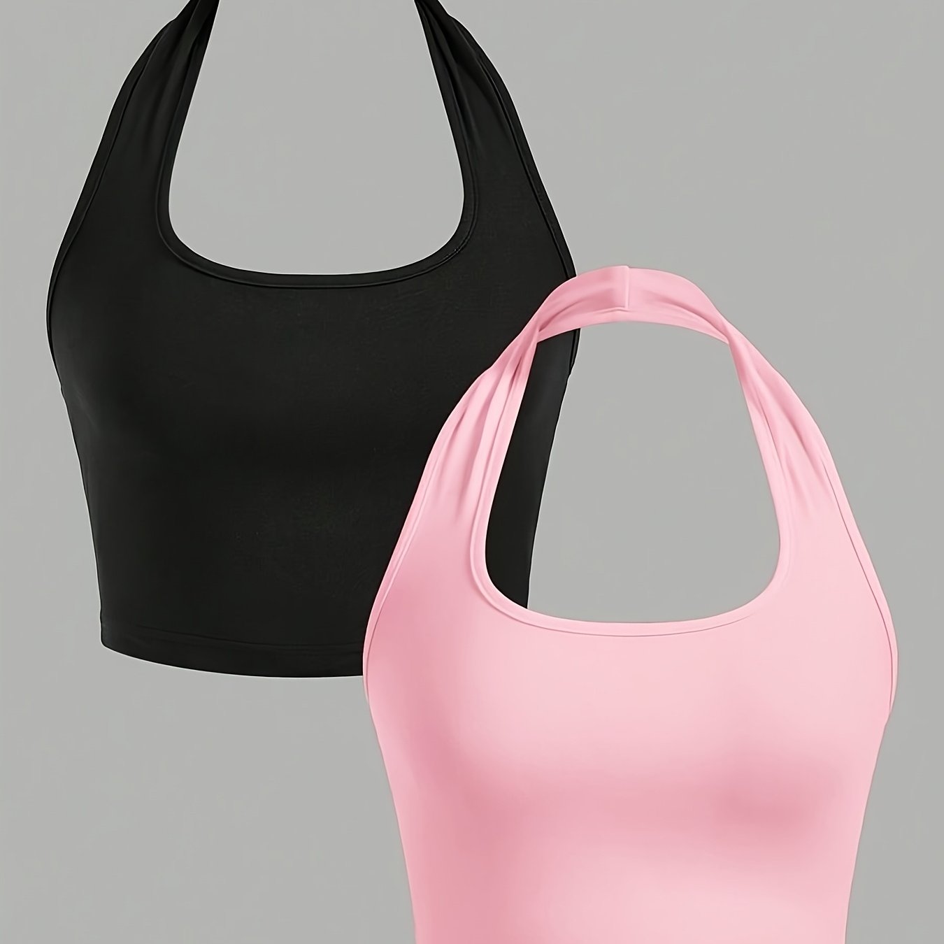 TEMU New Halter Neck Camisole 2pcs Set, Solid Sexy Casual Vest Top For Women