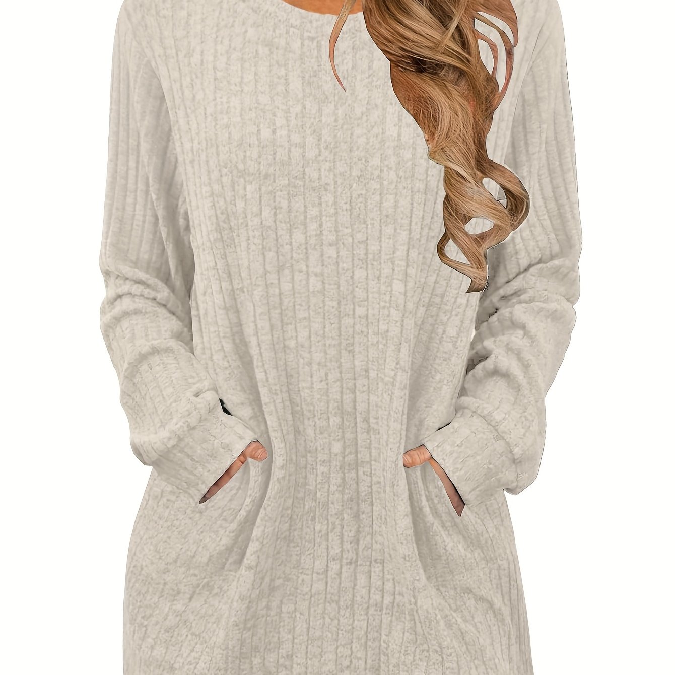 E-shop Damen Herbst Winter Bequem Atmungsaktiv Tasche Pullover Casual Langarm Rundhals T-Shirt