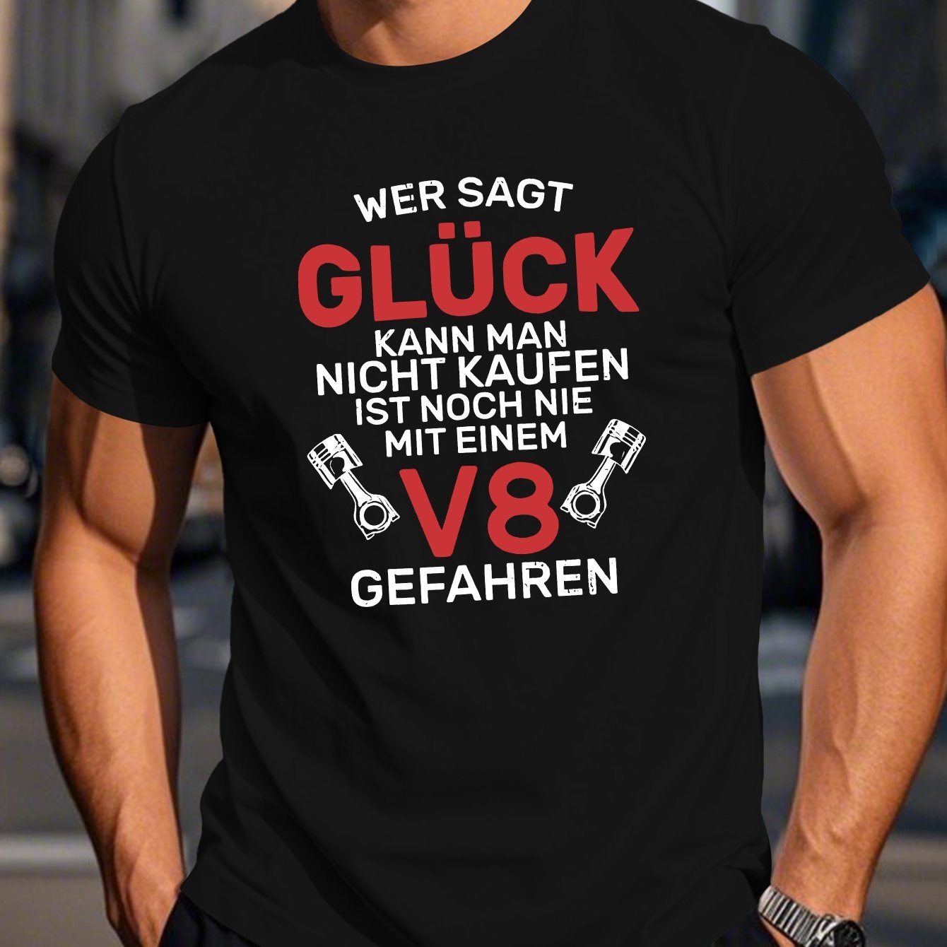 Men's Funny German T-shirt - 'good Luck With That' Automotive Saying With German Text Car Parts (cylinder, Piston, Turbo) - Relaxed Fit Tee For Truck Drivers, Mechanics, Car Guys Gift