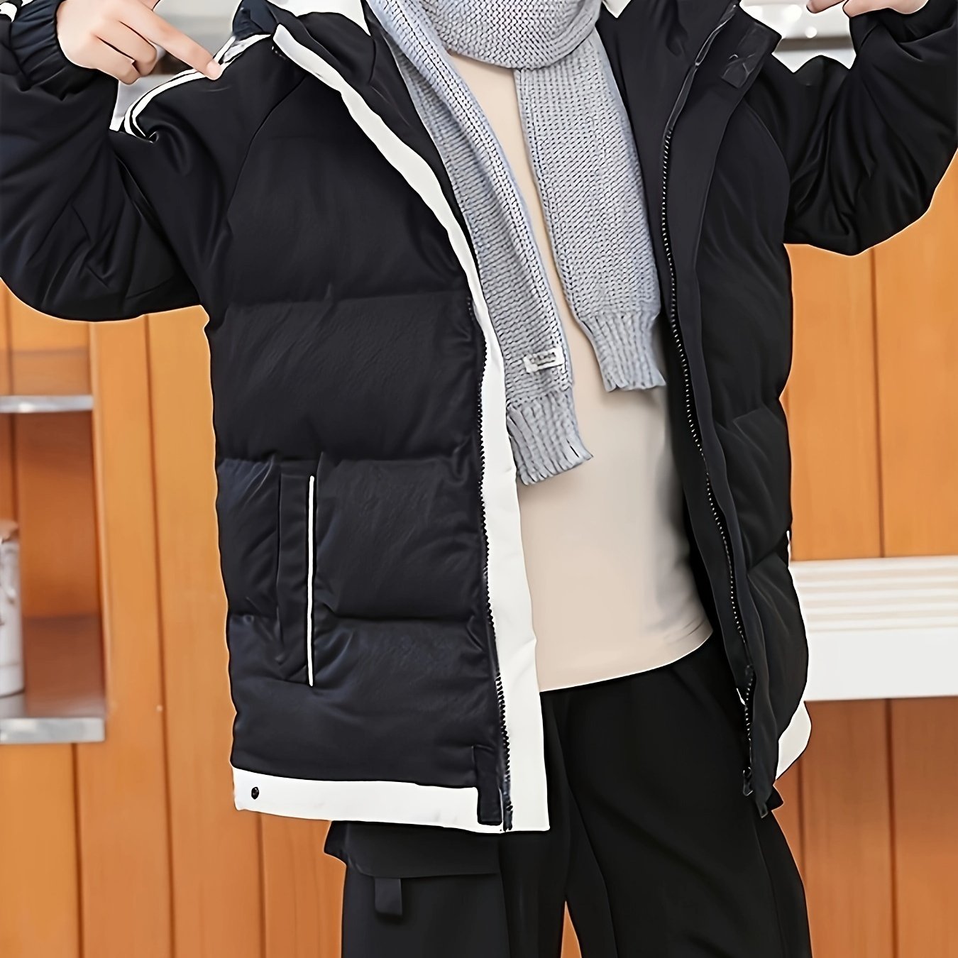 Image of Boys' Thickened Winter Coat For Older Children, Warm Hooded Jacket