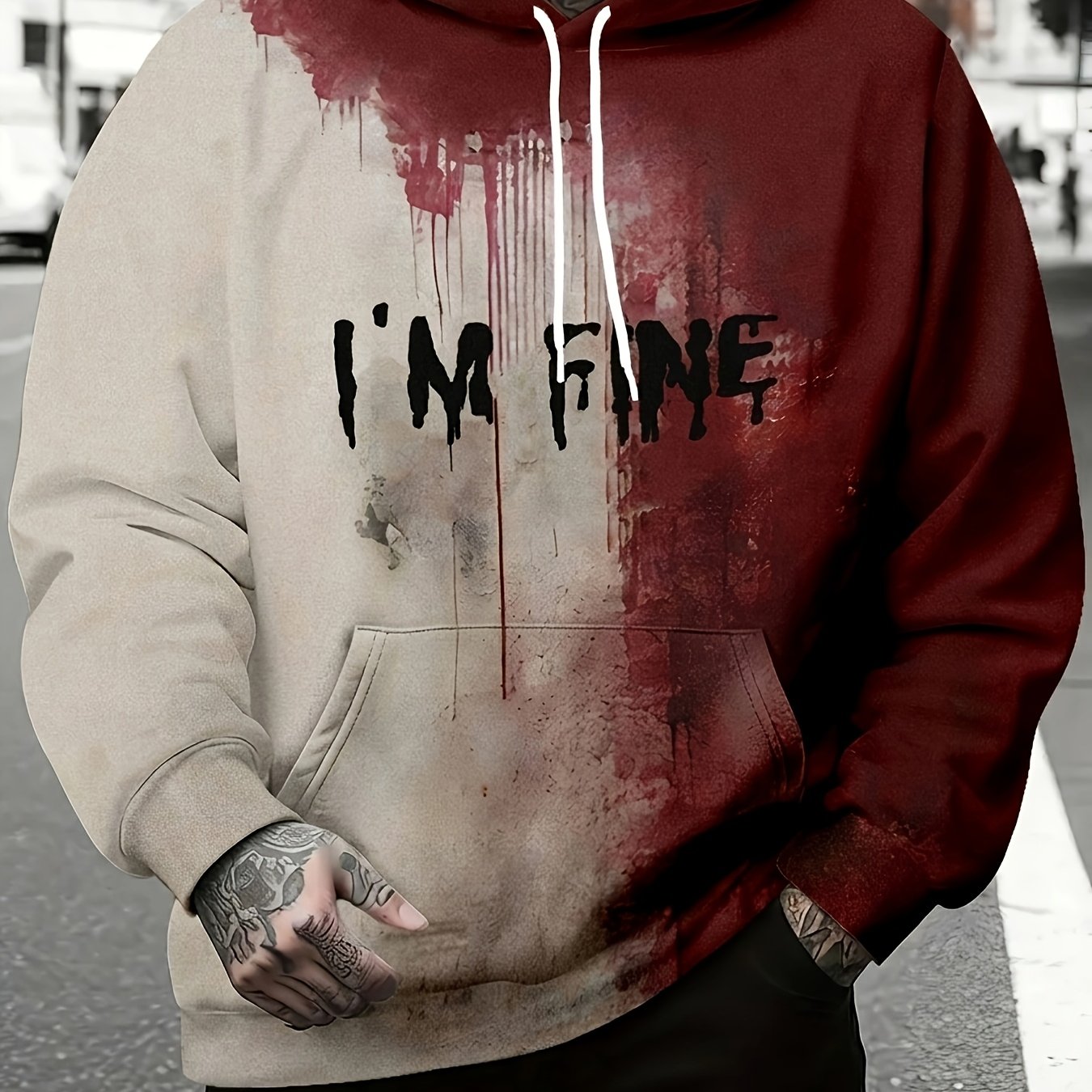 TEMU [print Design- Not Textured] Men's Casual Fashion Hooded Sweatshirt For Autumn And Winter, Plus Size