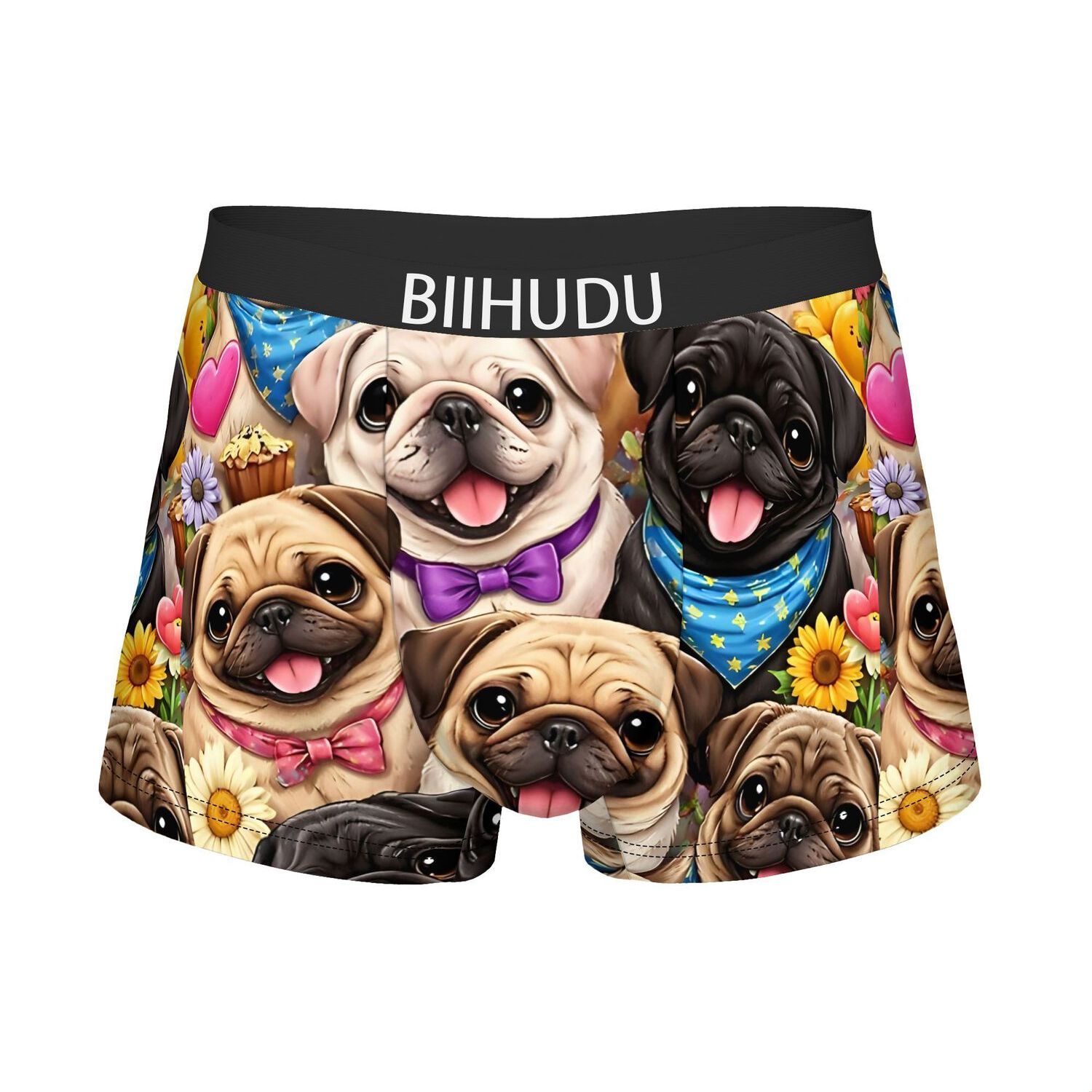 TEMU 2d Printed Design Cute Pug Collage Colorful Pug Fashion Printed Men's Underwear, With Assorted Vibrant Print Design