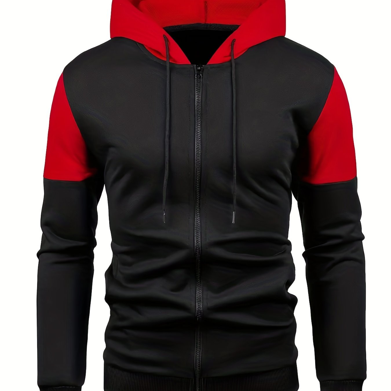 TEMU Men's Contrast Color Hooded Long Sleeve Zip Up Sweatshirt Jacket, Winter Sports Fashion Hoodie Jacket For Male