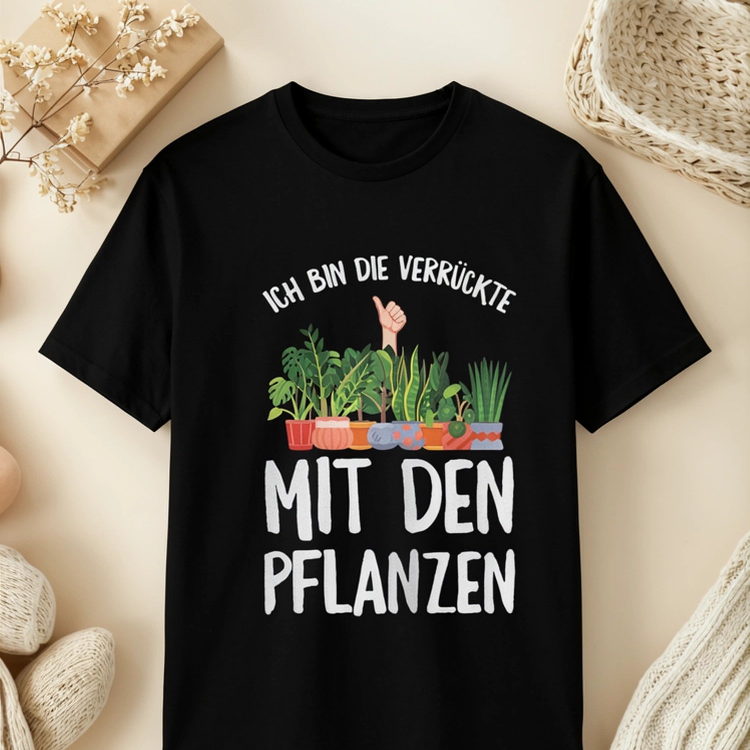 Image of Women's T-shirt With Text 'ich Bin Die Verruecke Mit Den Pflanzen Gaertner Gaertener' German, Black For Men, Women, Unisex T-shirt, 180g, Casual T-shirt