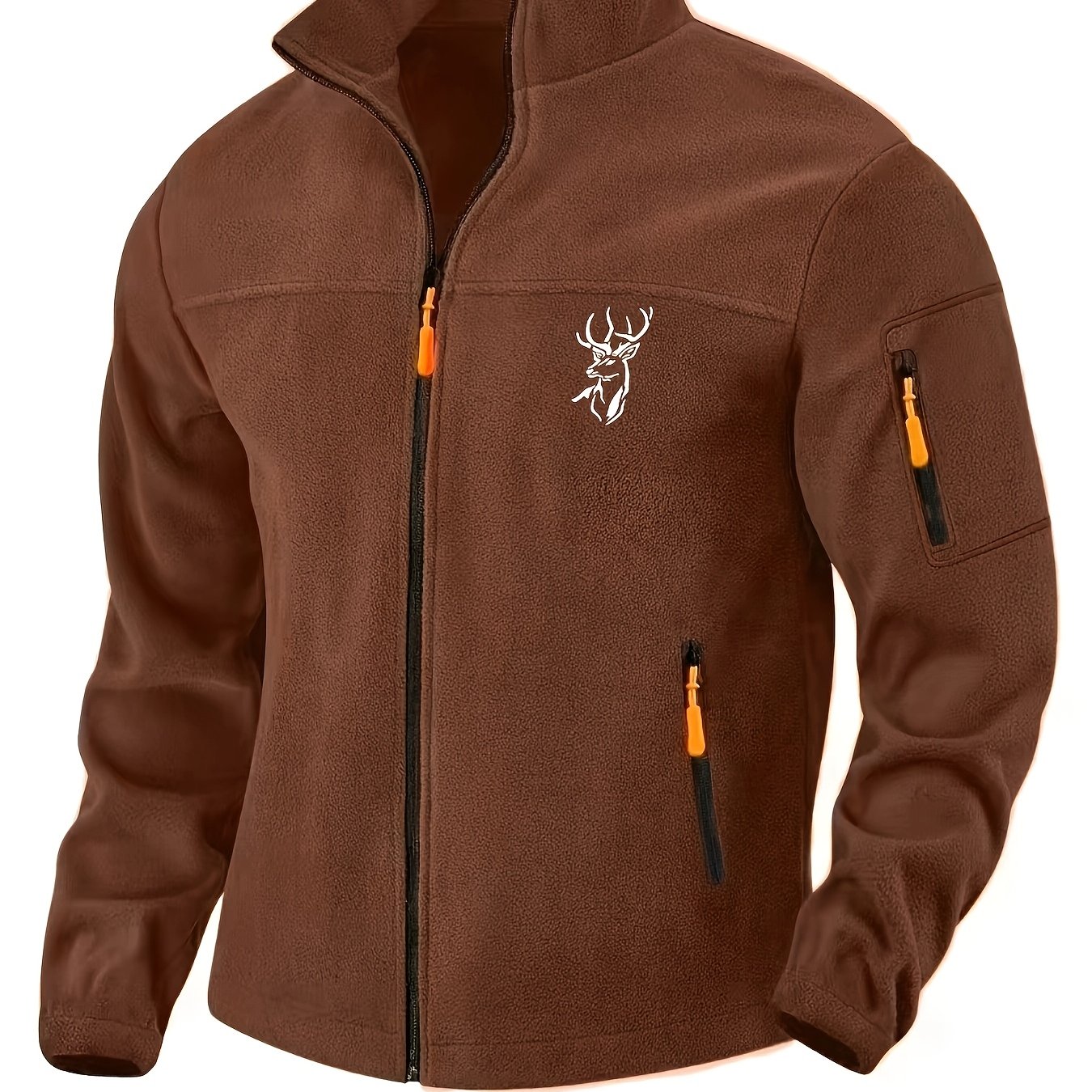 TEMU Men's Minimalist Art Stag Silhouette Print Stand Collar Shacket, Multi-practical Zipper , Comfortable And Versatile Long-sleeve Jacket For
