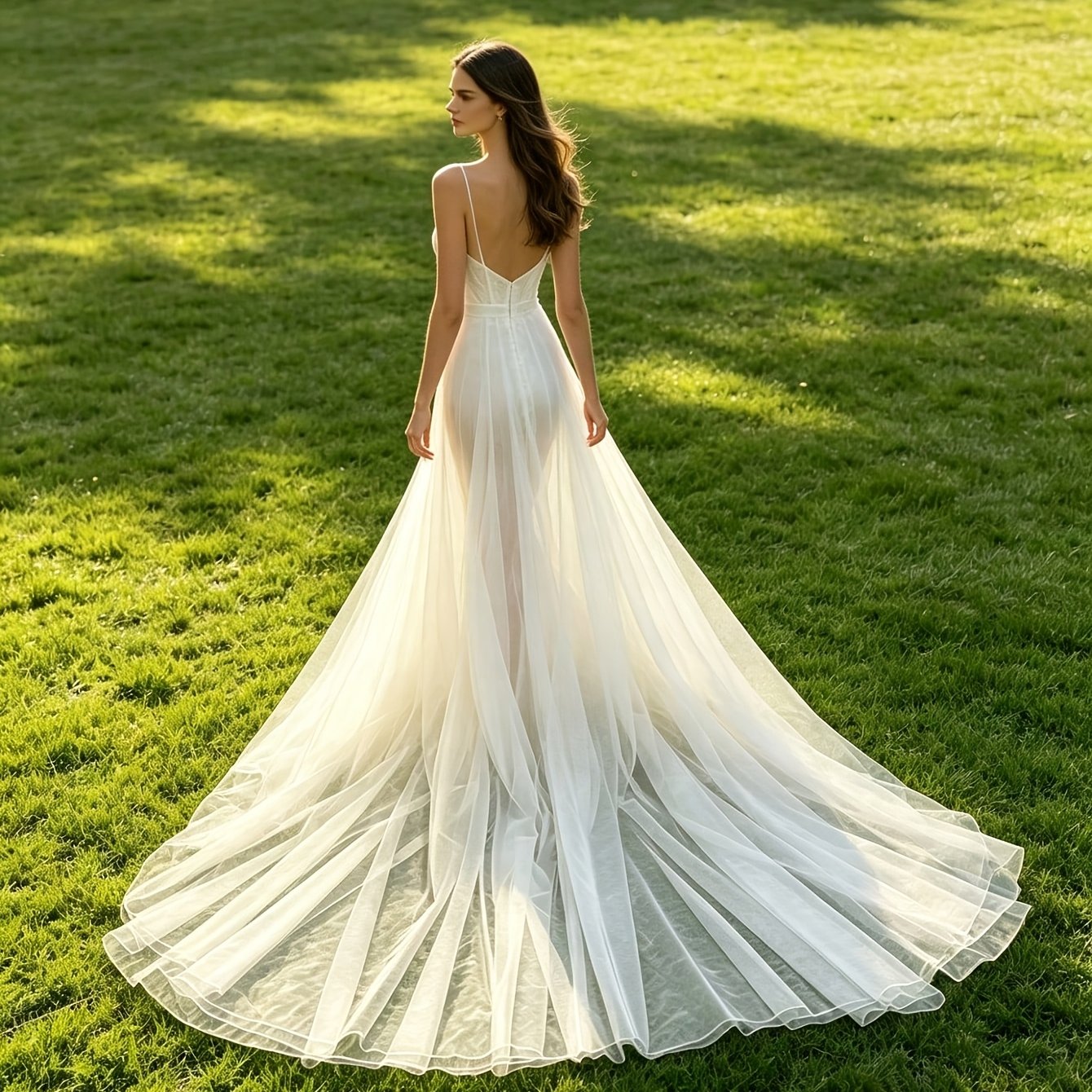 TEMU Wedding Gown Detachable Skirt White Train Dress Bride Dress Net Full Skirt