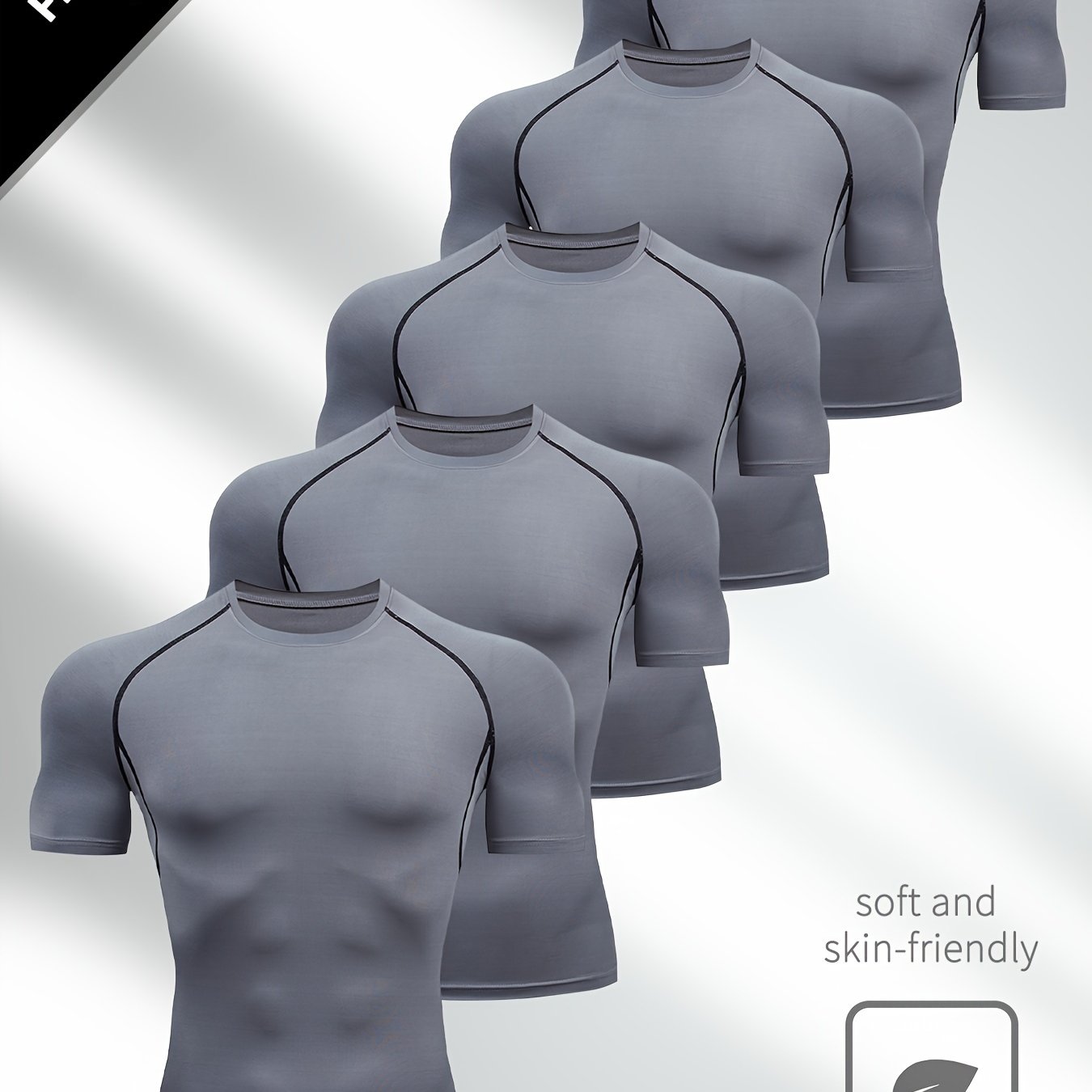 TEMU Lot de 5 pièces, T-shirt de sport à manches courtes et col rond pour hommes, haute élasticité, et respirant, idéal pour les entraînements en