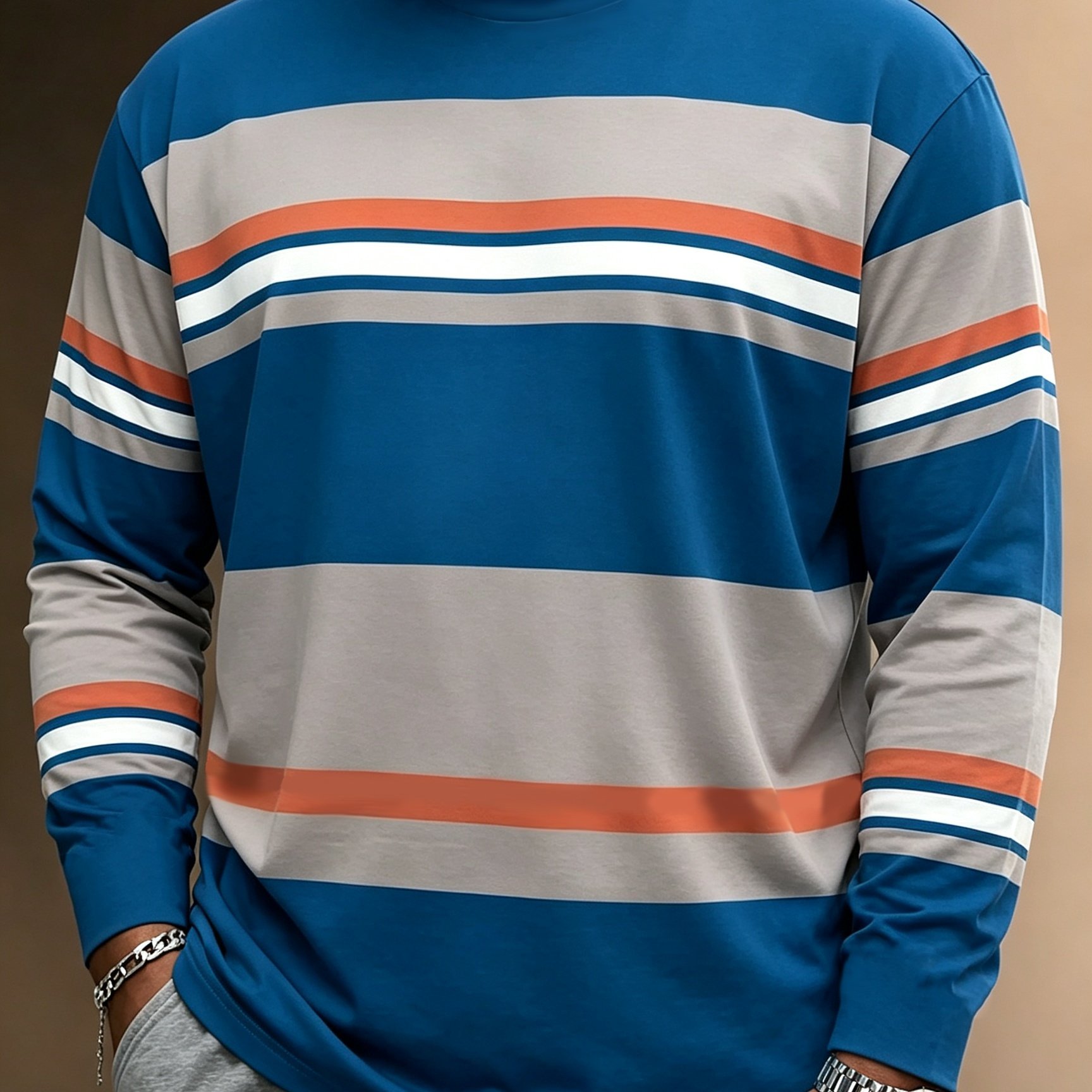 TEMU Men's Plus Size Long Sleeve T-shirt, Autumn Base Layer, Men's Round Neck Pullover Top, Pattern Print Clothing, Wearable Summer Fall Winter,
