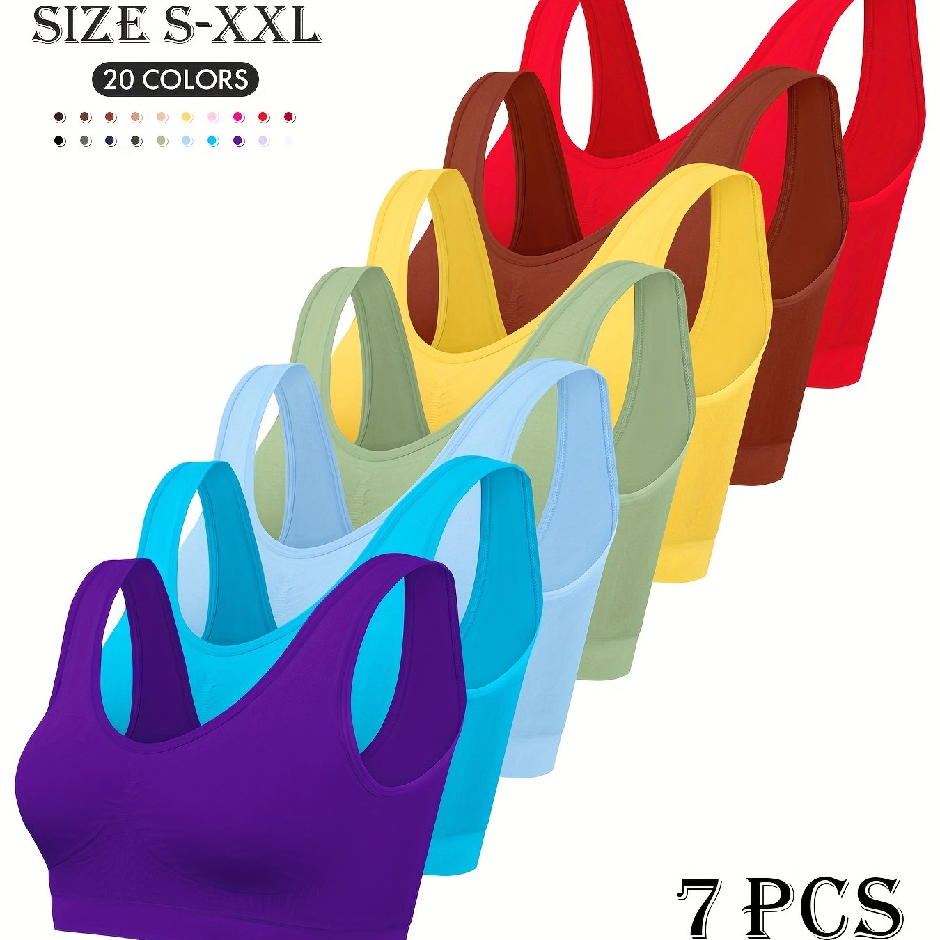 Image of 7pcs Set Of Seamless Sports Bras For Women, Stylish And Unpadded, Suitable For Running And Yoga.