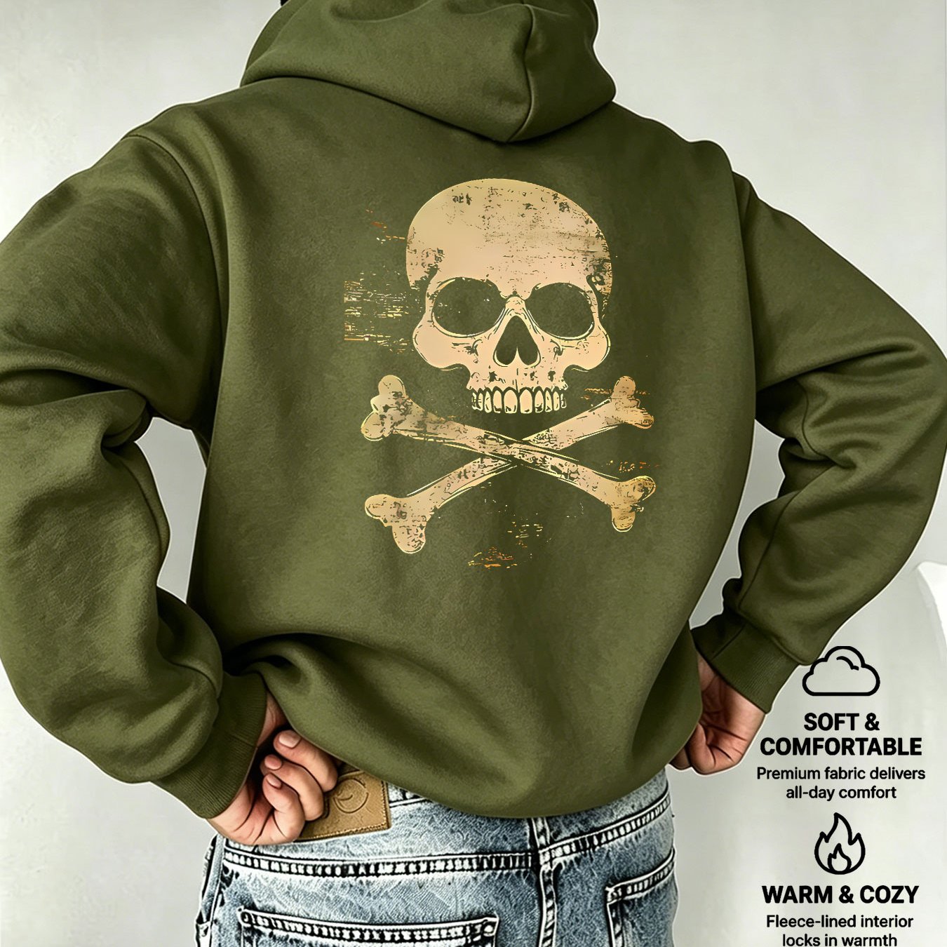 TEMU Men's Style Hooded Sweatshirt Skull Retro Print Western Dark Fashion Mature , Plus Size