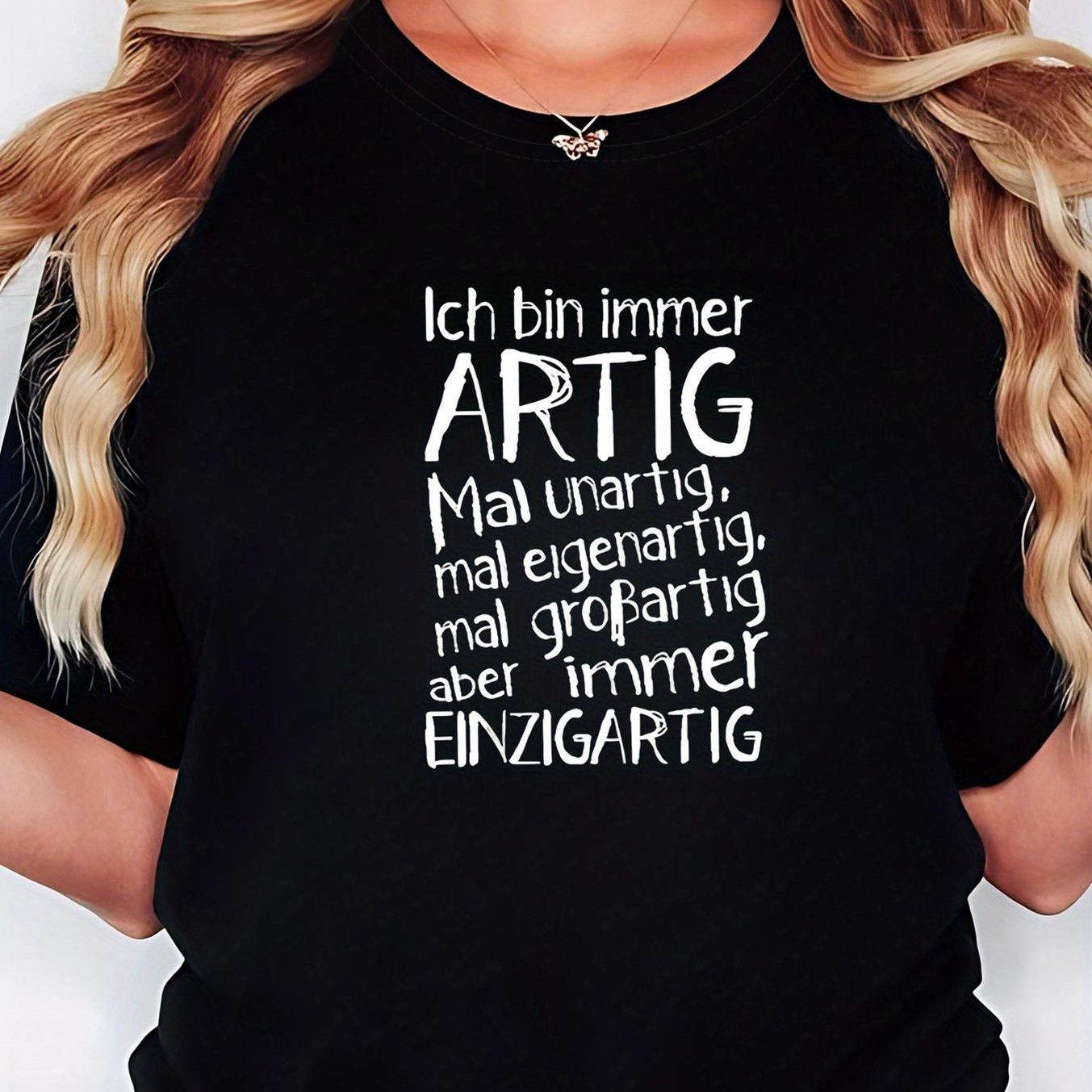 Image of Plus Size, Plus Size- Plus Size- Unique T-shirt For Women In Large Sizes With Letter Print, Short-sleeved Round-neck Casual Top For Summer And Spring, Women's Clothing
