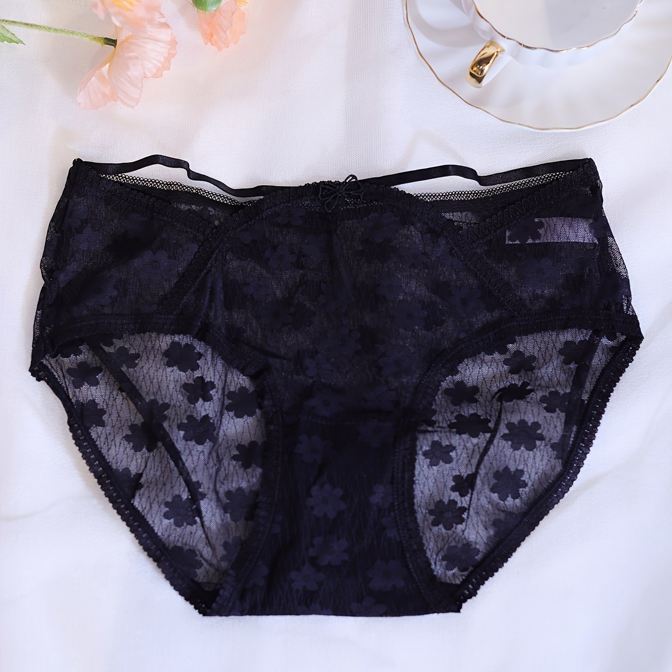 Floral Lace Semi Sheer Briefs Comfy Breathable Stretchy - Temu